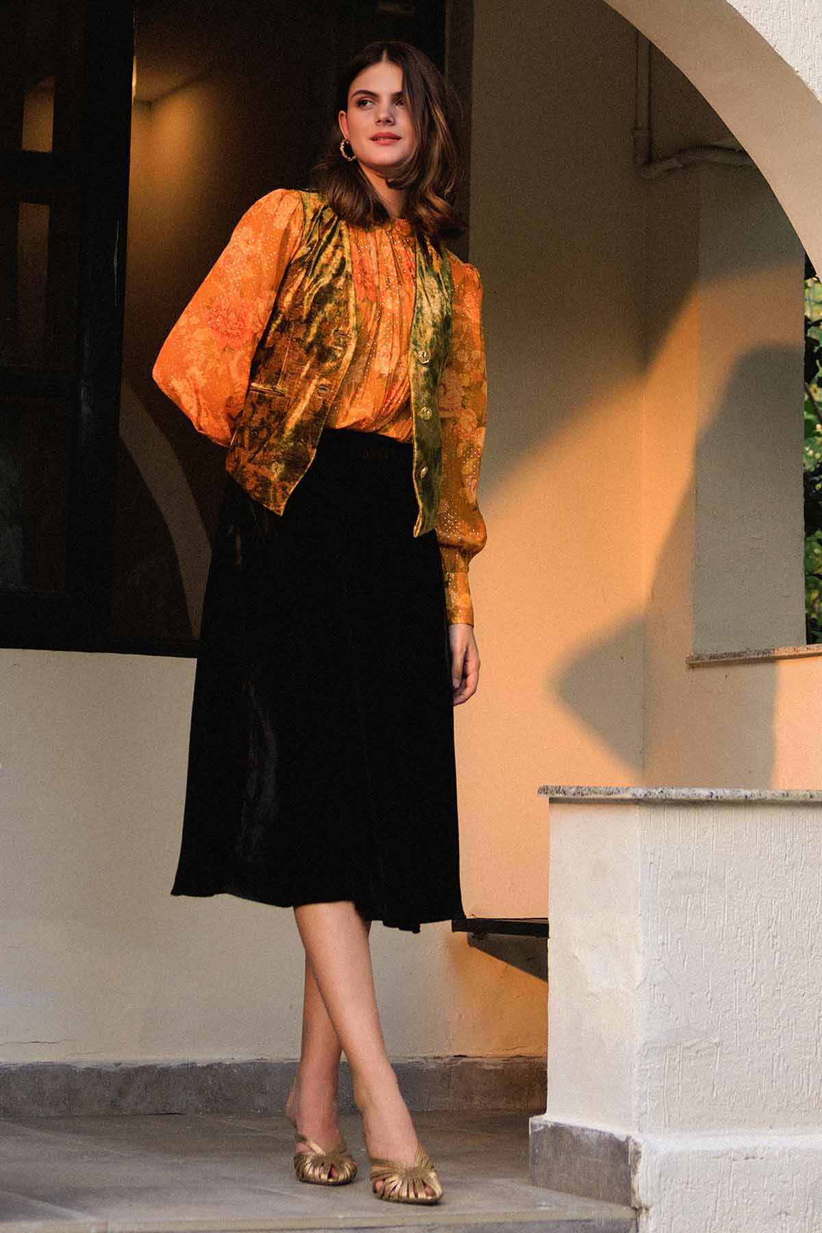Green & Gold Printed Waistcoat