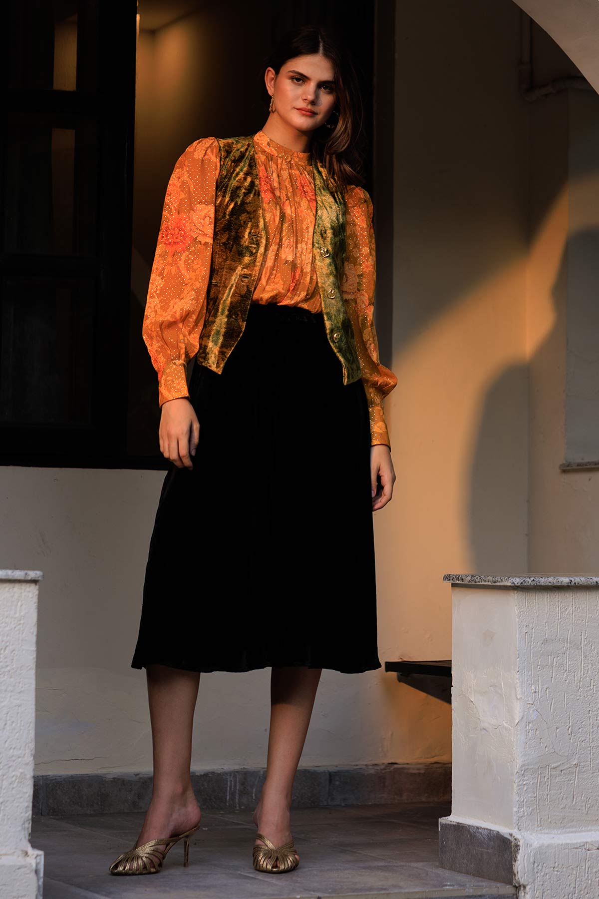 Green & Gold Printed Waistcoat