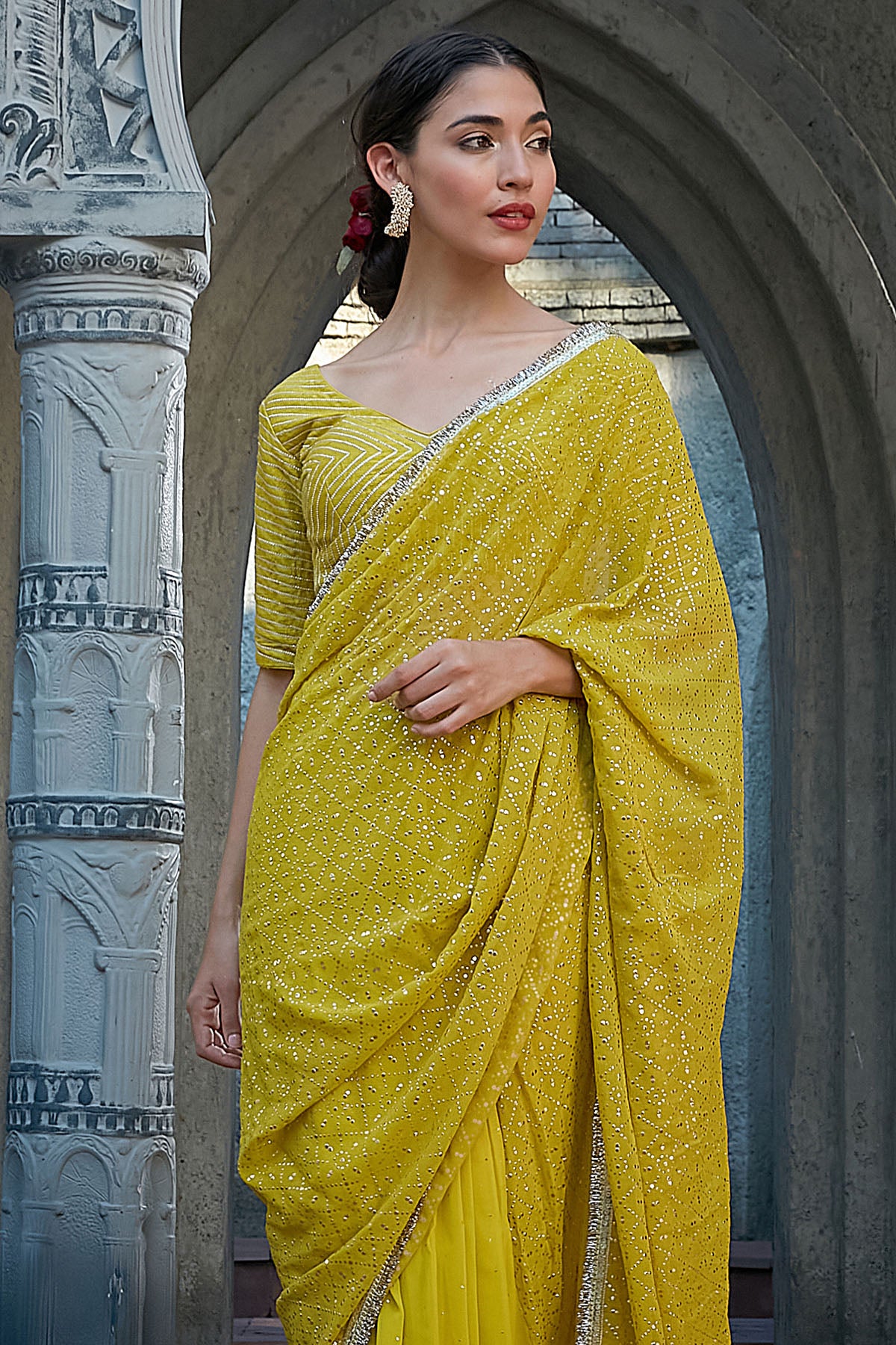 Green Gota Detailed Saree Set