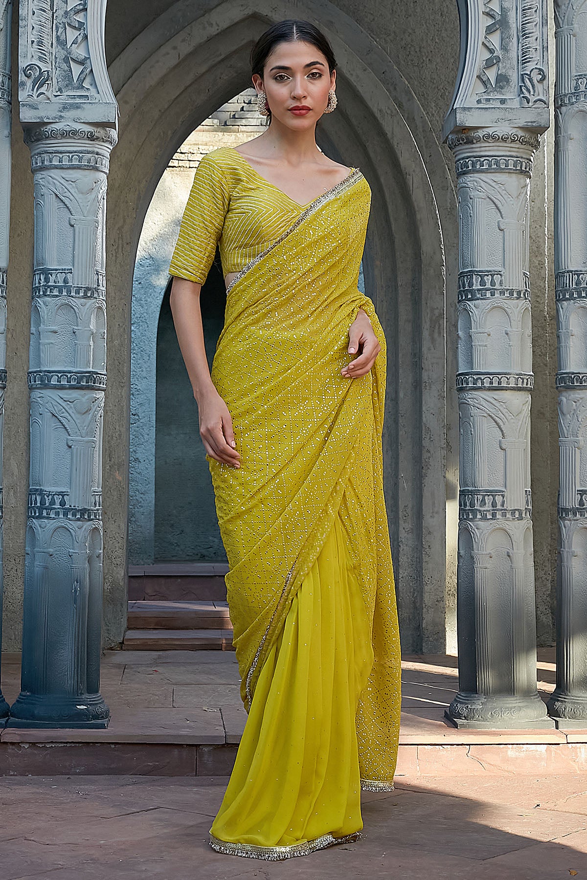Green Gota Detailed Saree Set