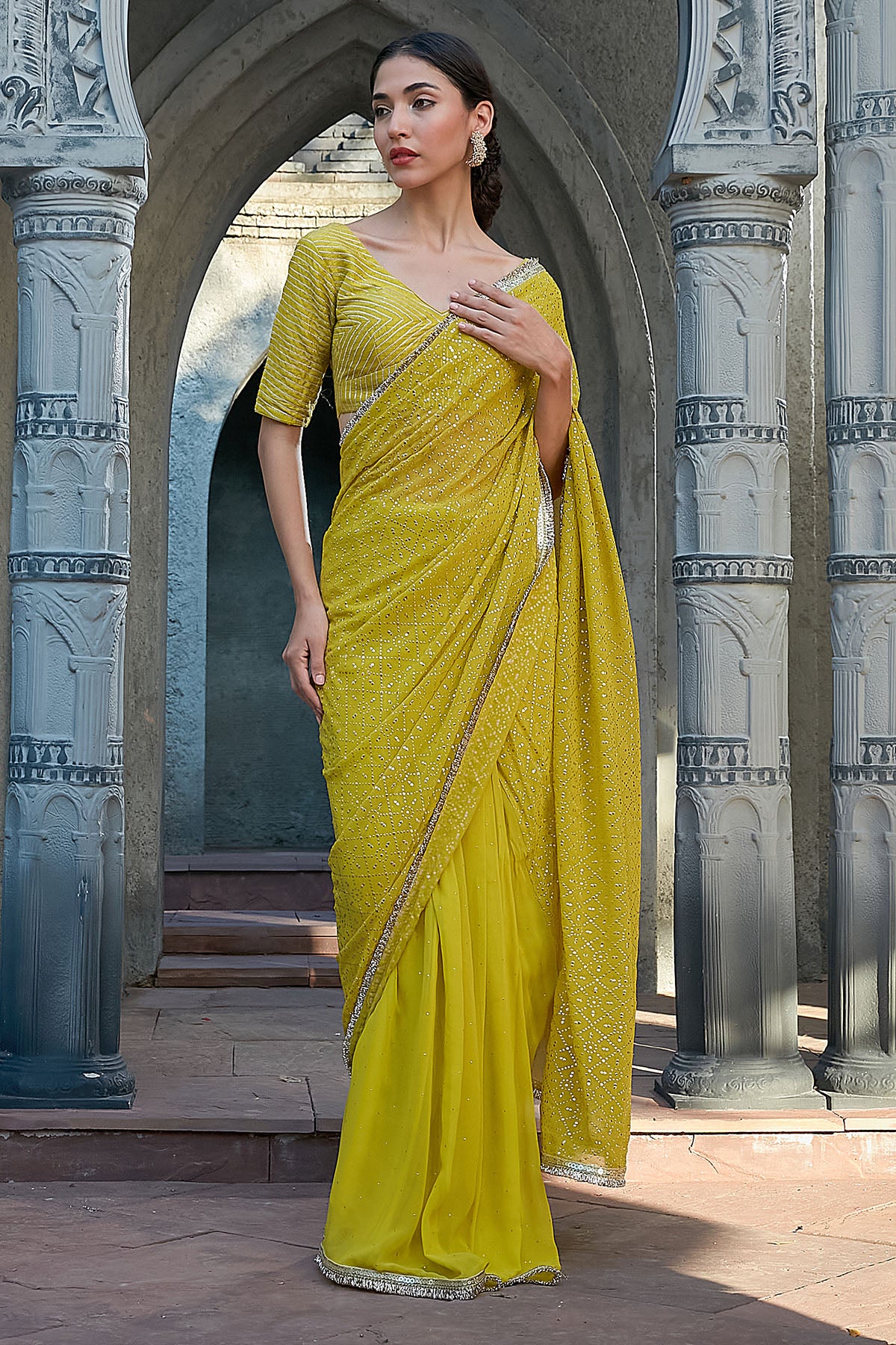 Green Gota Detailed Saree Set