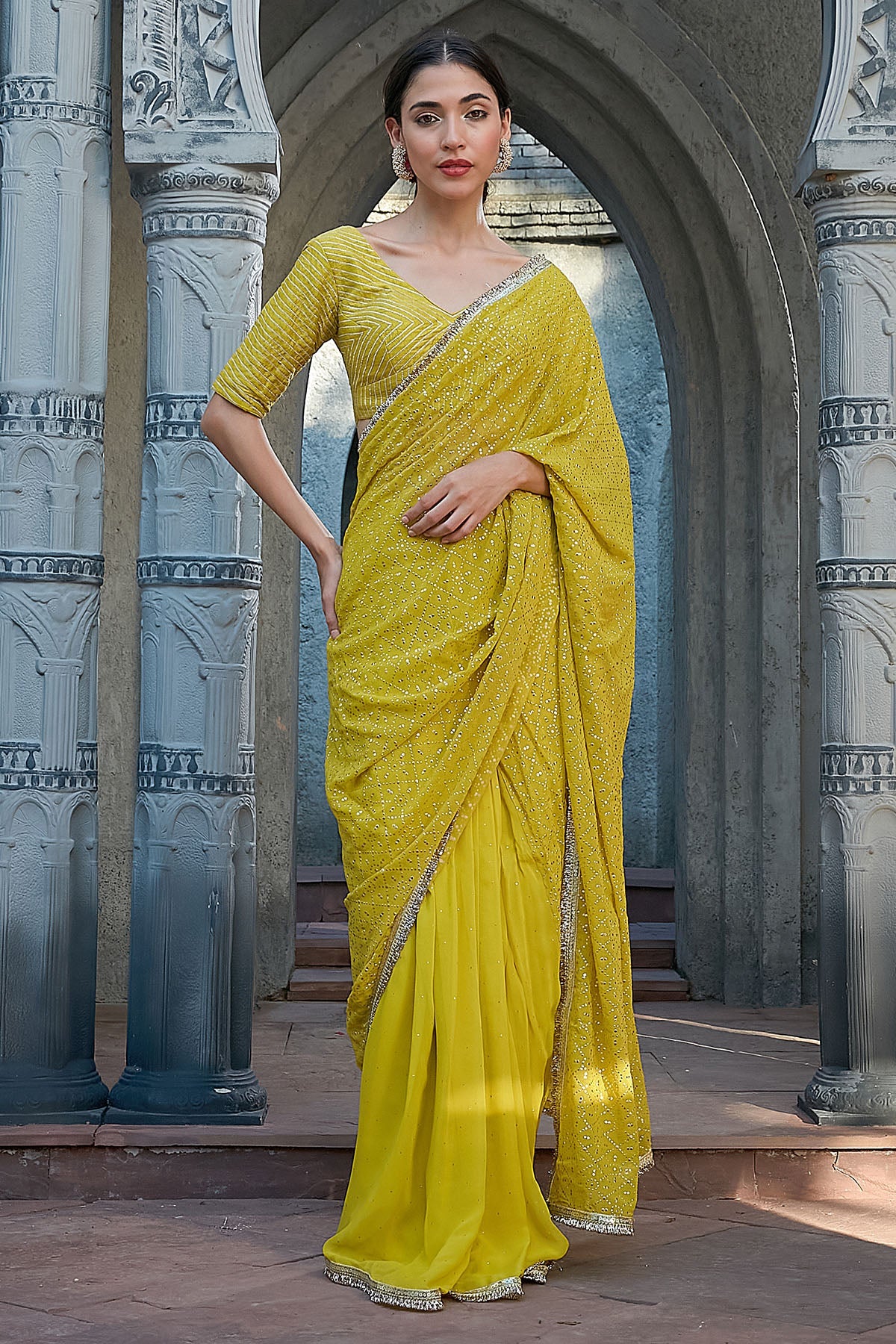 Buy Green Gota Detailed Saree Set for women by Priyanka Jain online available at scrollnshops