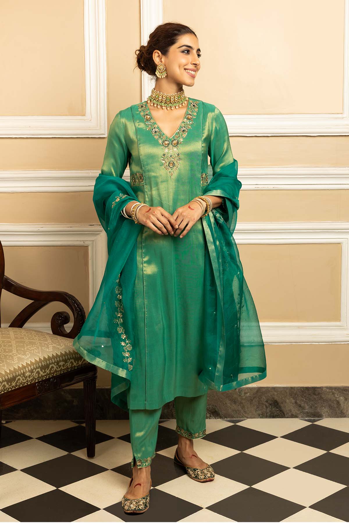 Buy Green Gota Embellished Kurta Set by Dohr India for women online at ScrollnShops