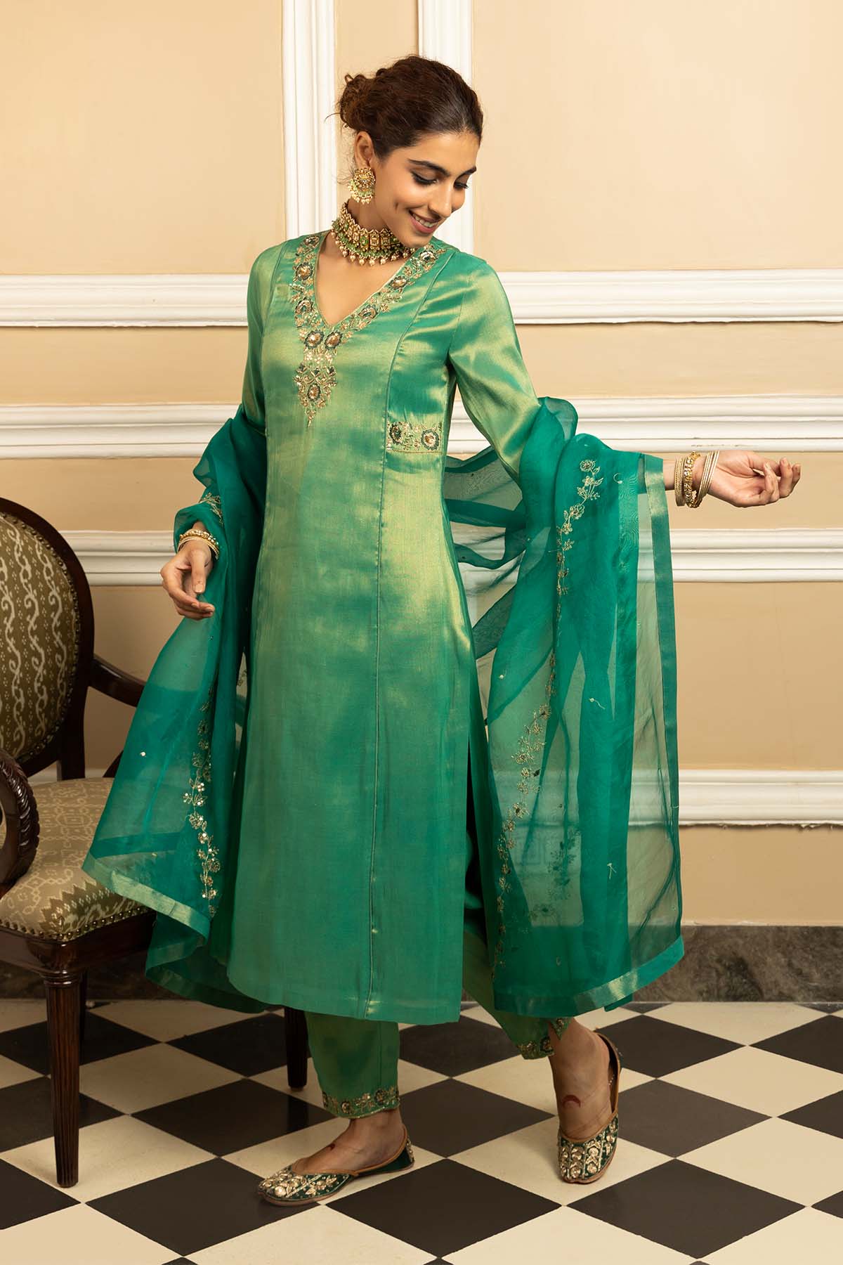 Green Gota Embellished Kurta Set