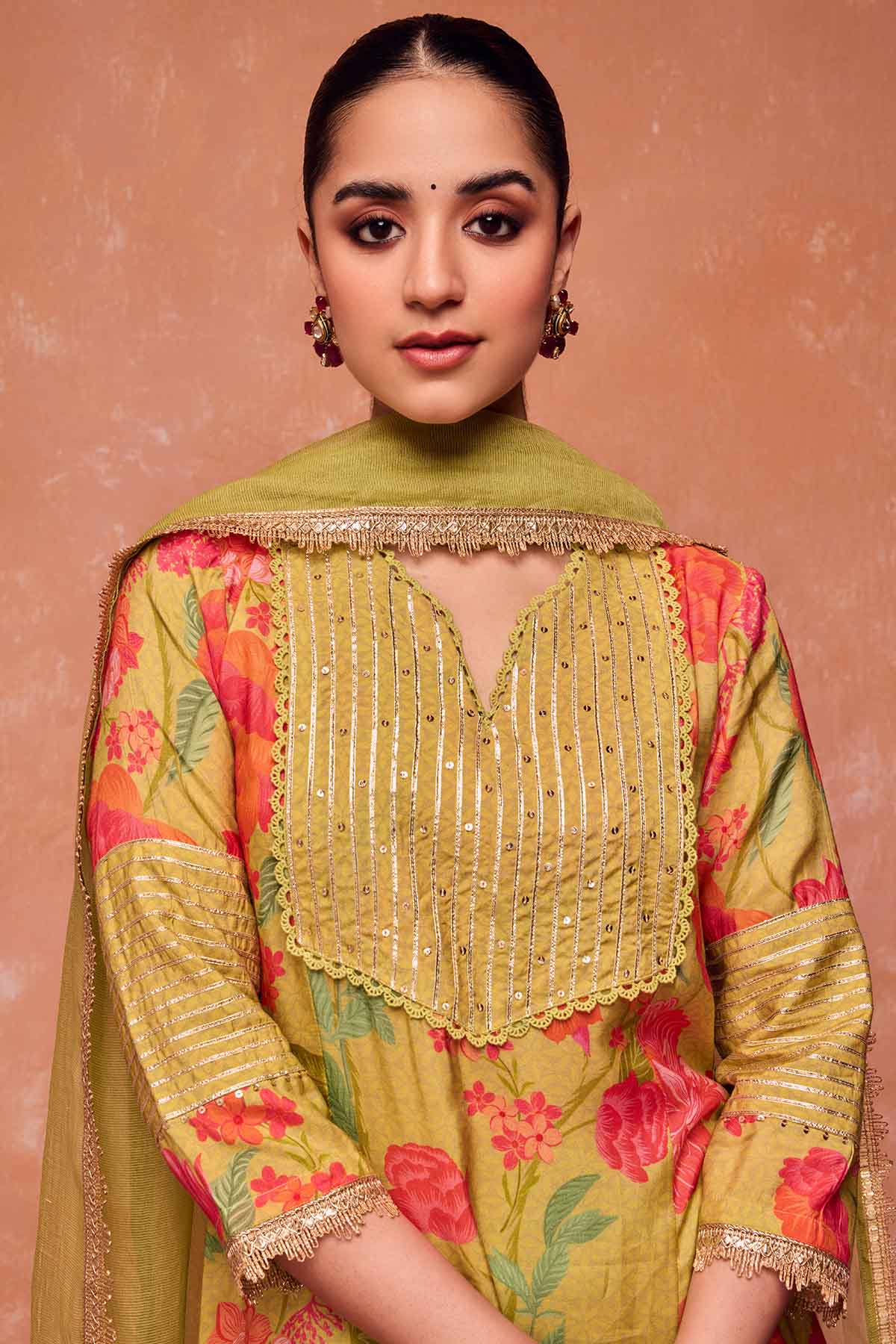 Green Gota Work Long Kurta Set