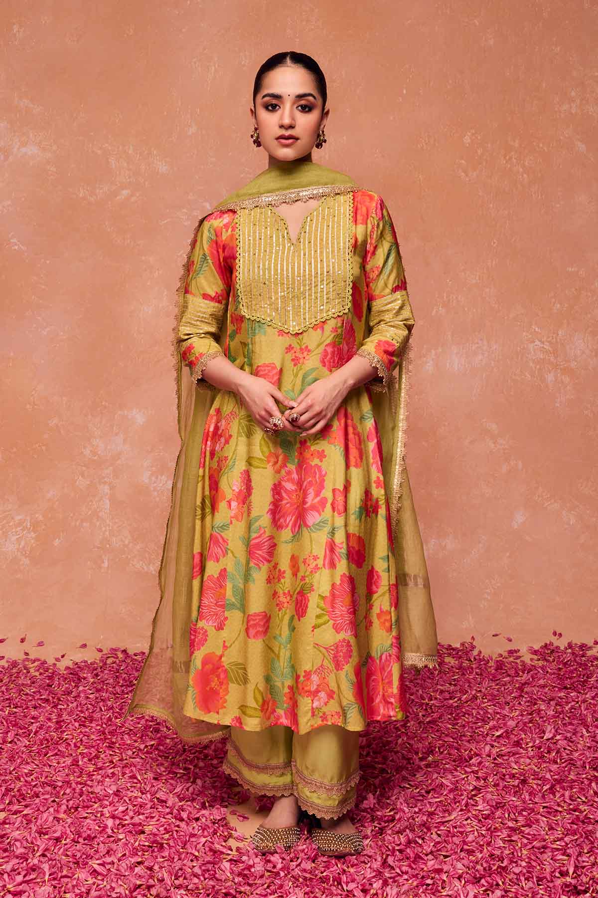 Buy Green Gota Work Long Kurta Set by Dohr India for women online at ScrollnShops