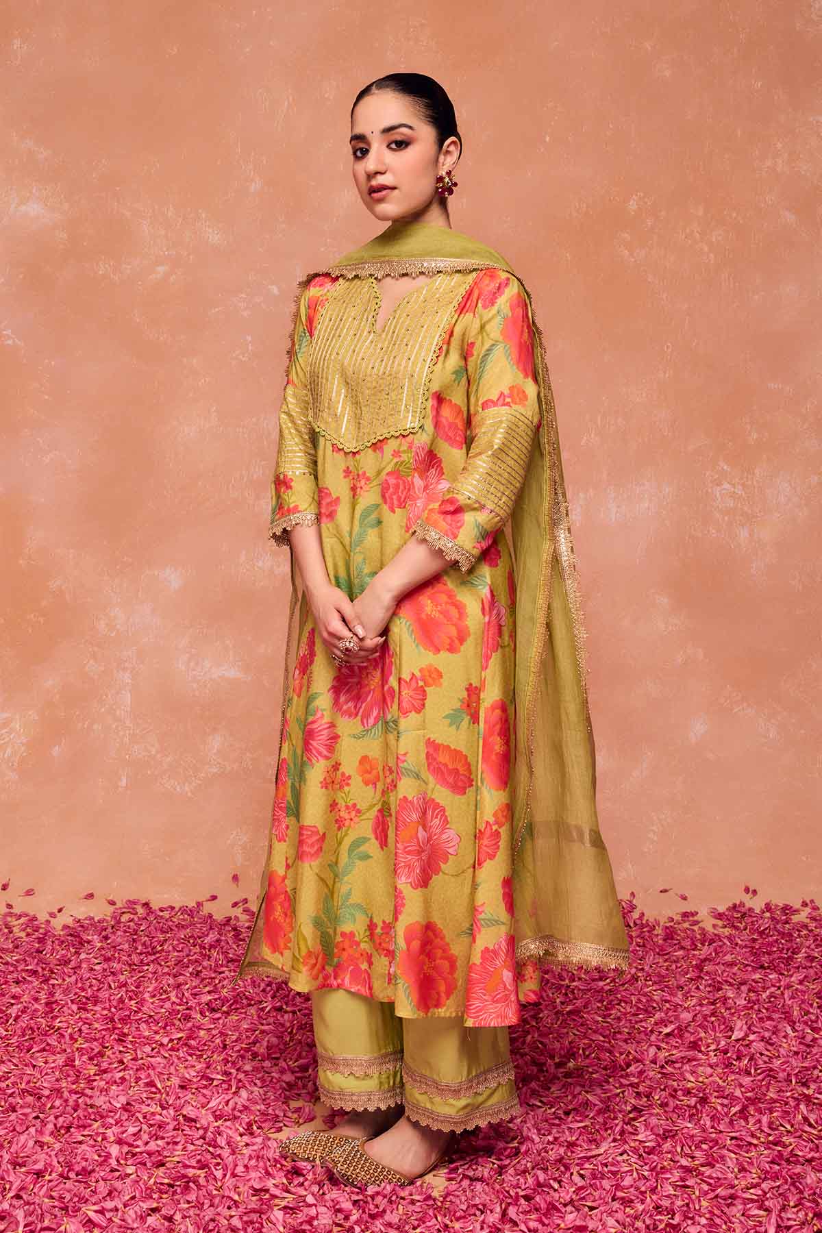 Green Gota Work Long Kurta Set