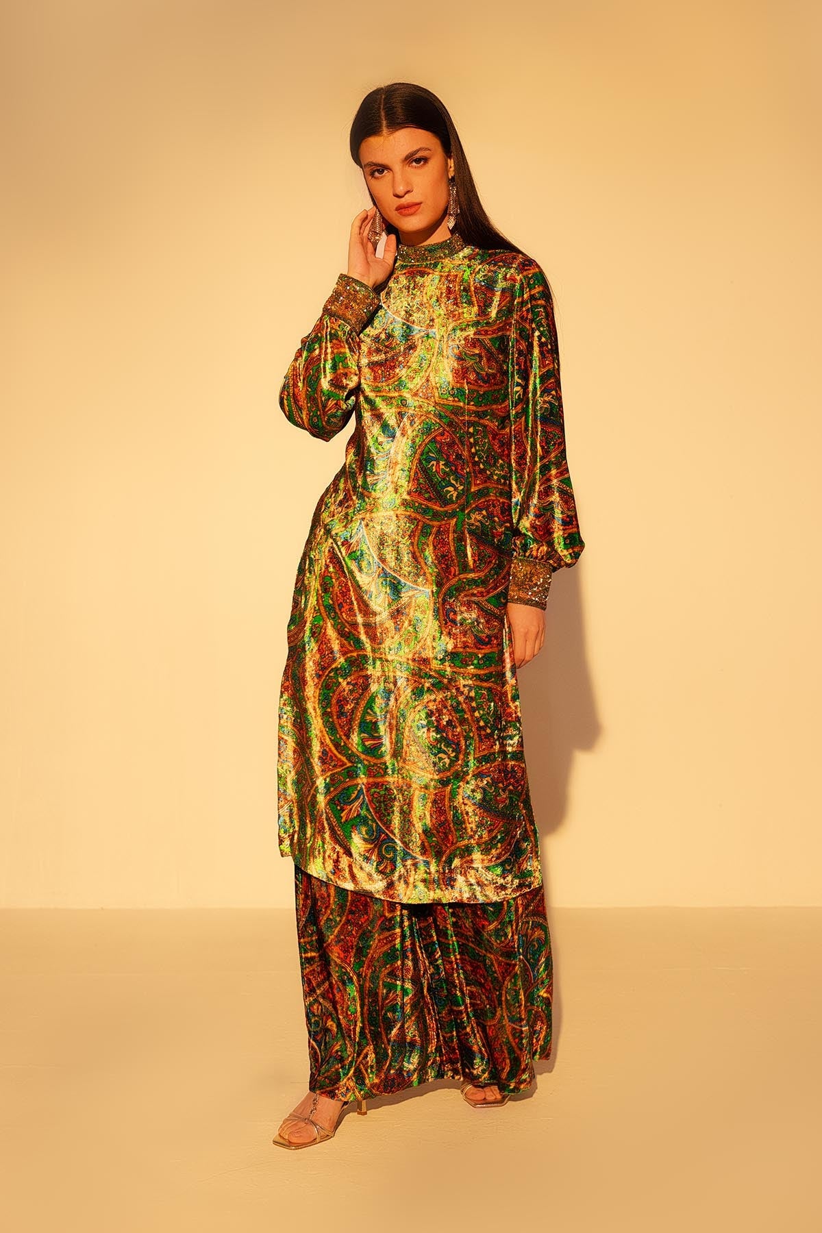 Buy Green Hand Embellished Tunic Set by Reena Sharma for women online at ScrollnShops