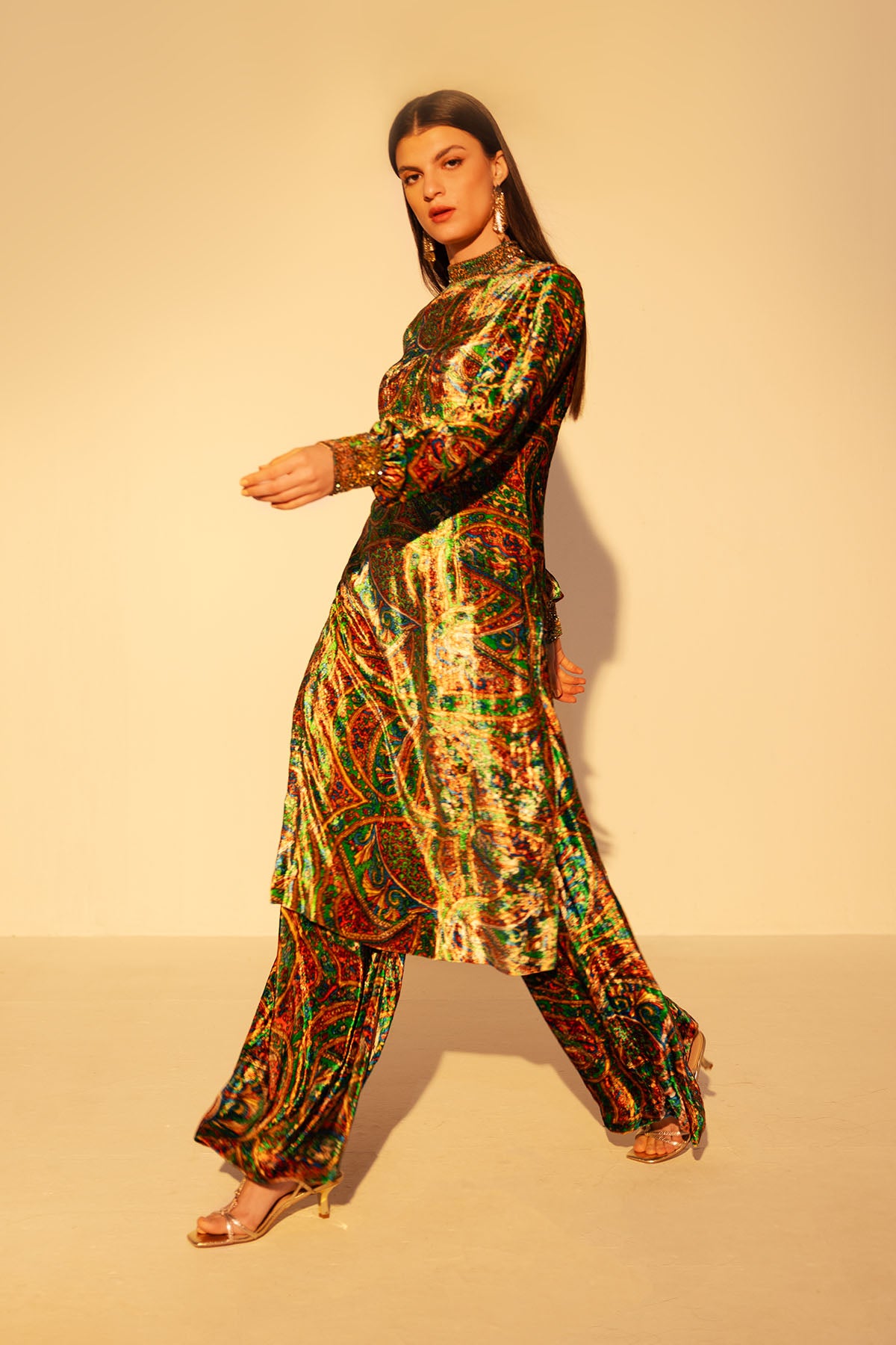 Green Hand Embellished Tunic Set