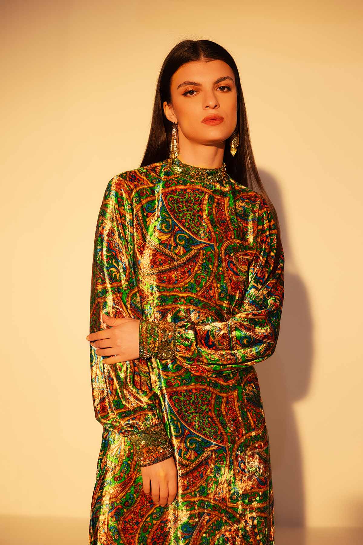 Green Hand Embellished Tunic Set