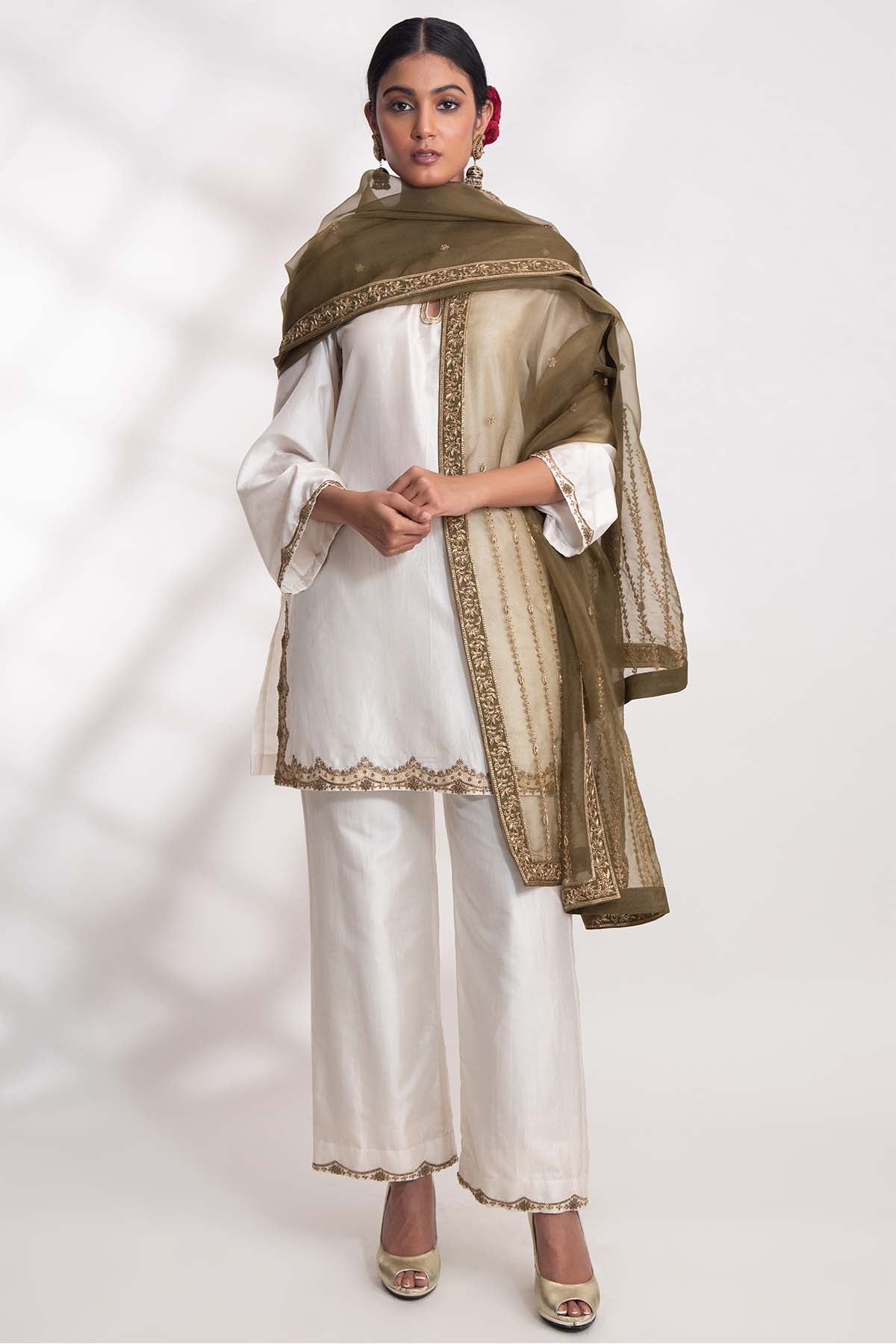 Green Hand Embroidered Dupatta