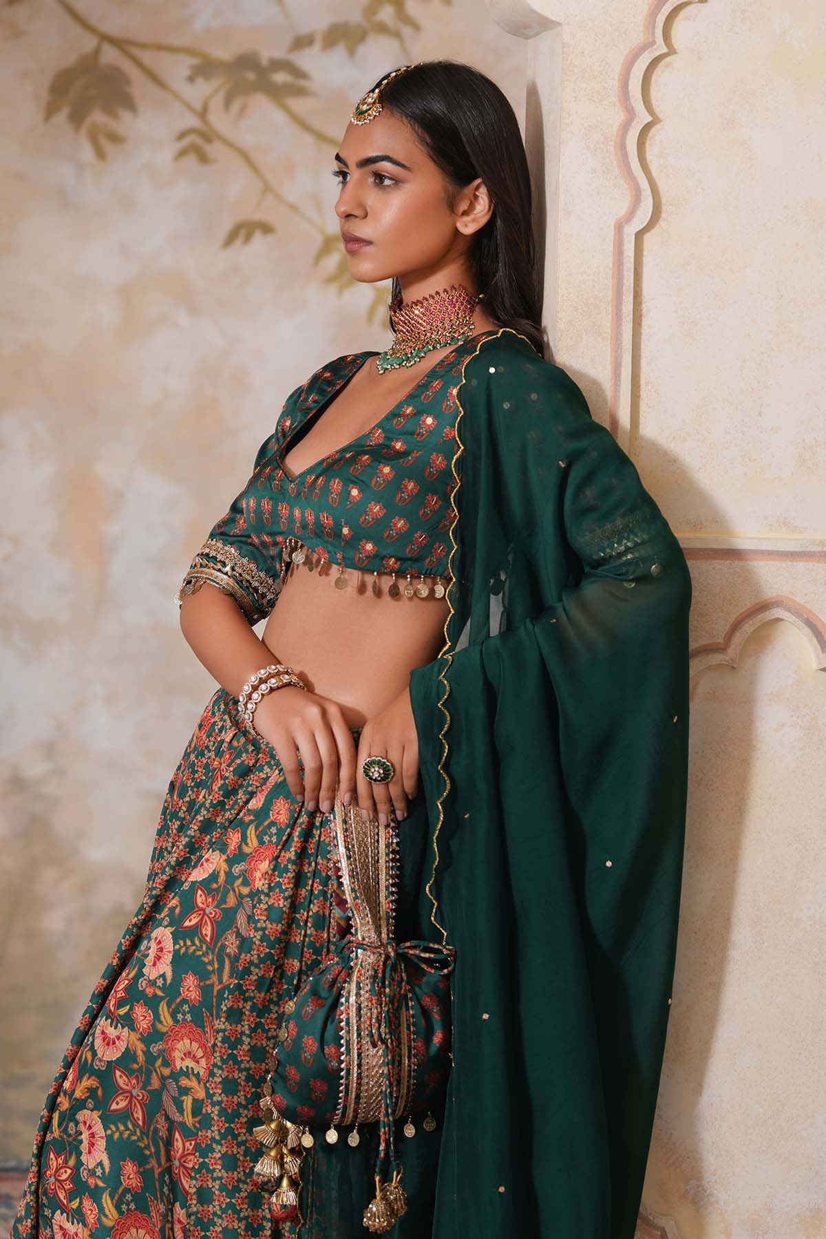 Buy Hand Embroidered Green Dupatta by Ugna by Unnati for women online at ScrollnShops