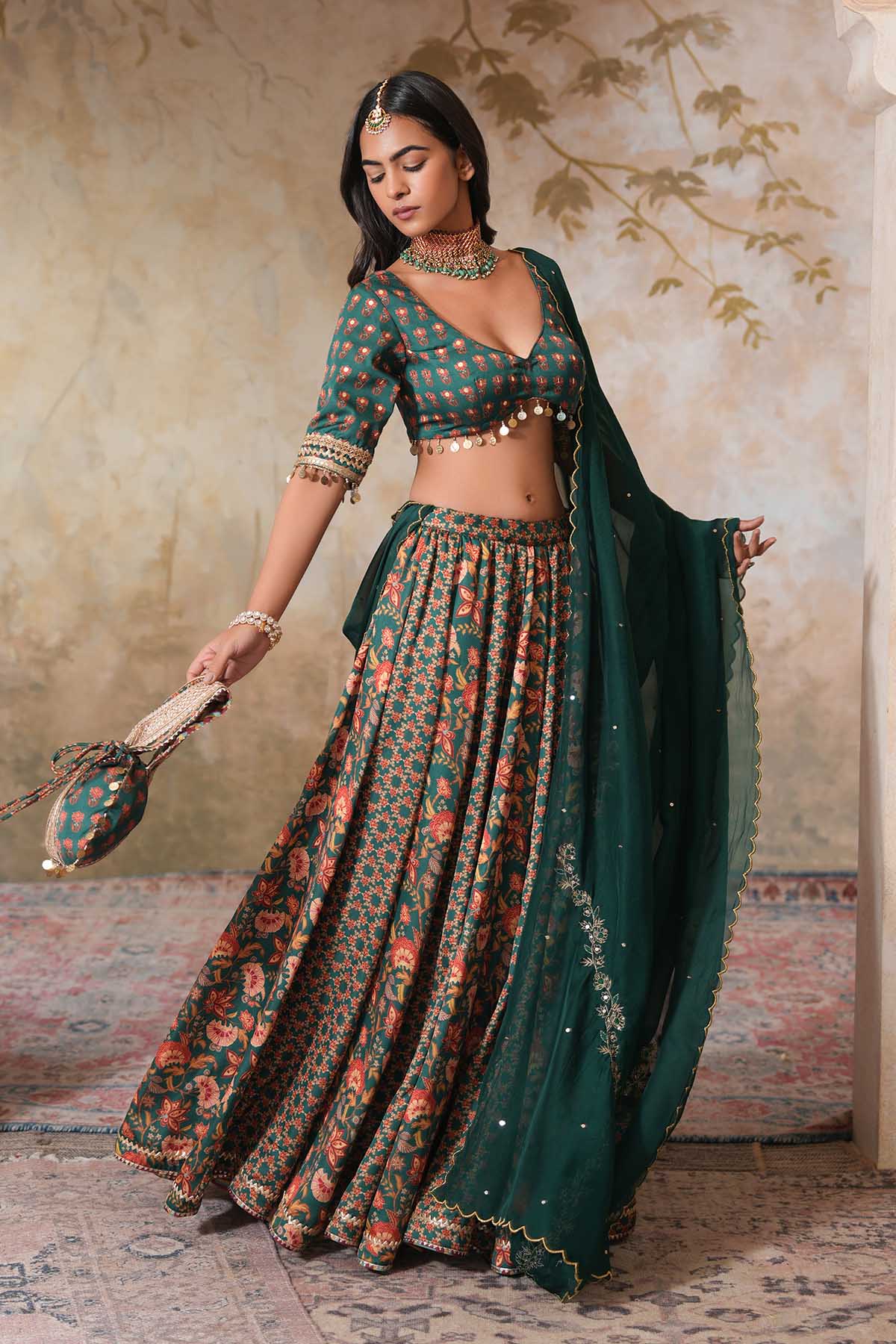 Hand Embroidered Green Dupatta