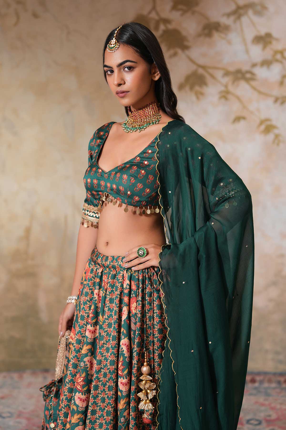 Hand Embroidered Green Dupatta