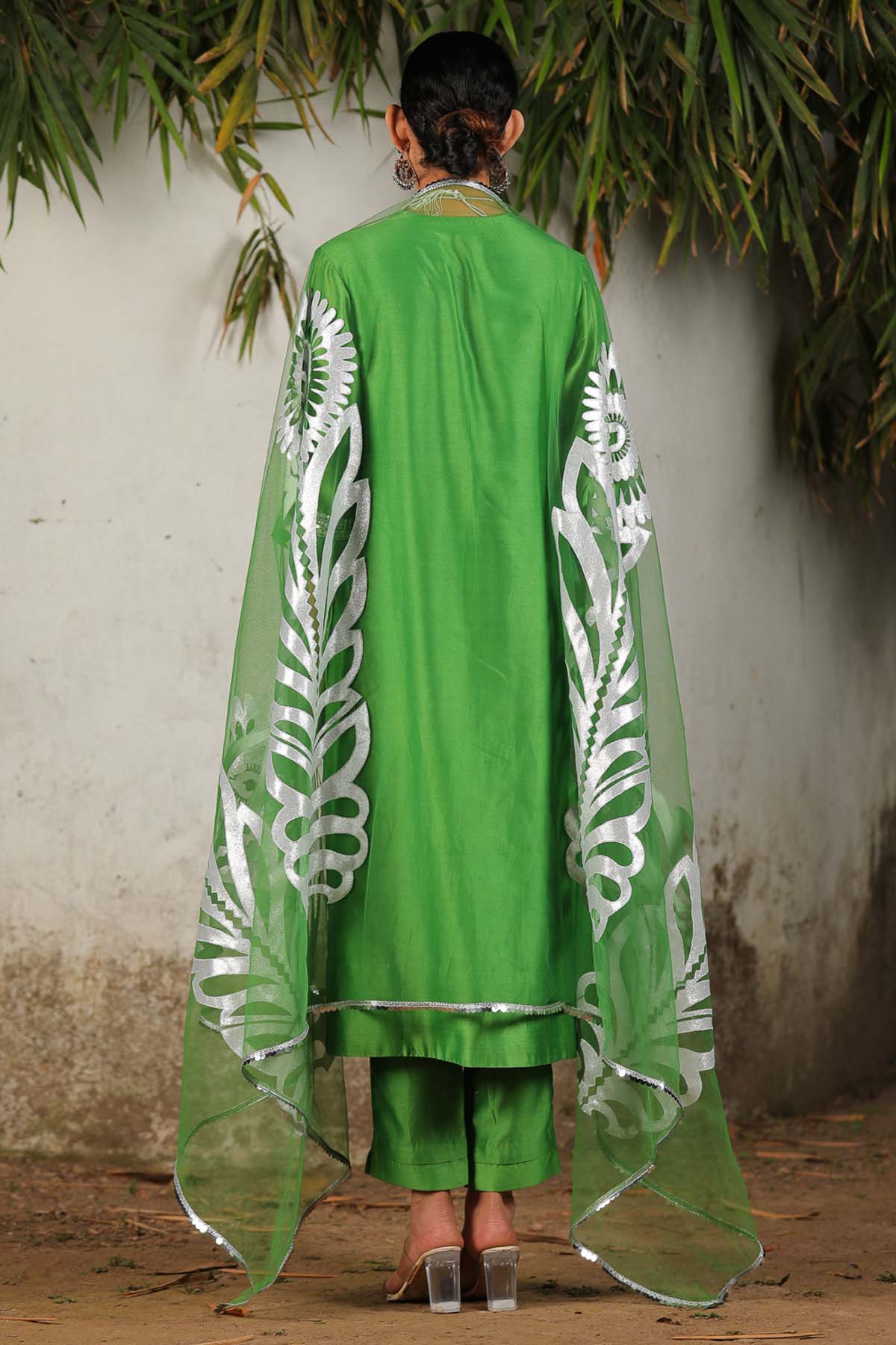 Green Hand Embroidered Kurta Set