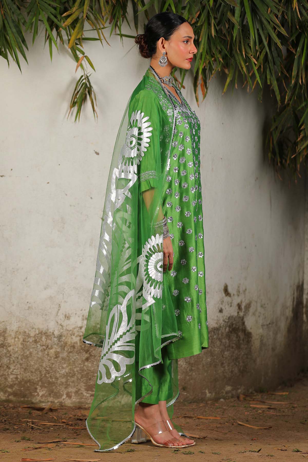 Green Hand Embroidered Kurta Set