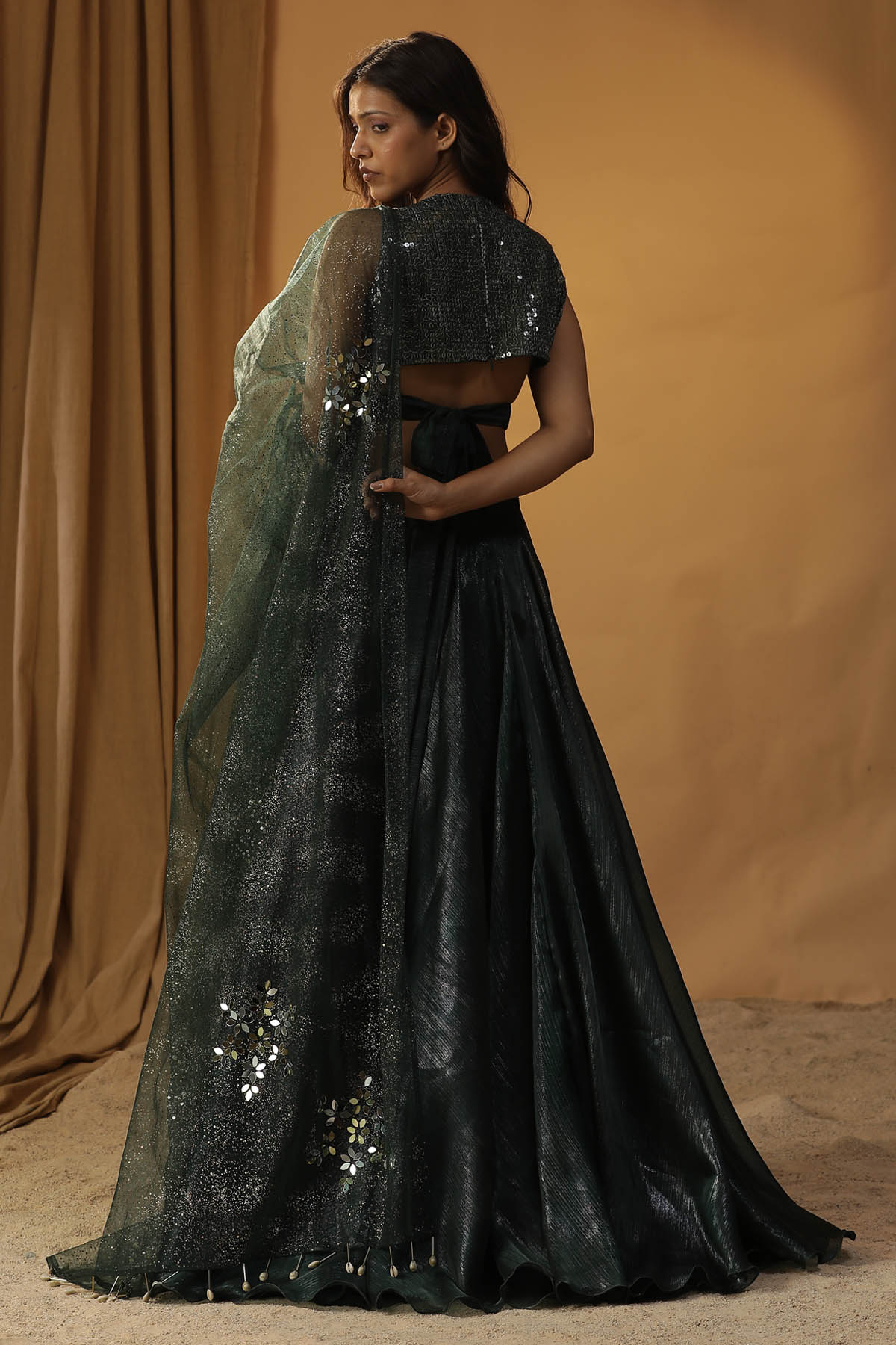 Green Hand Work Lehenga Set