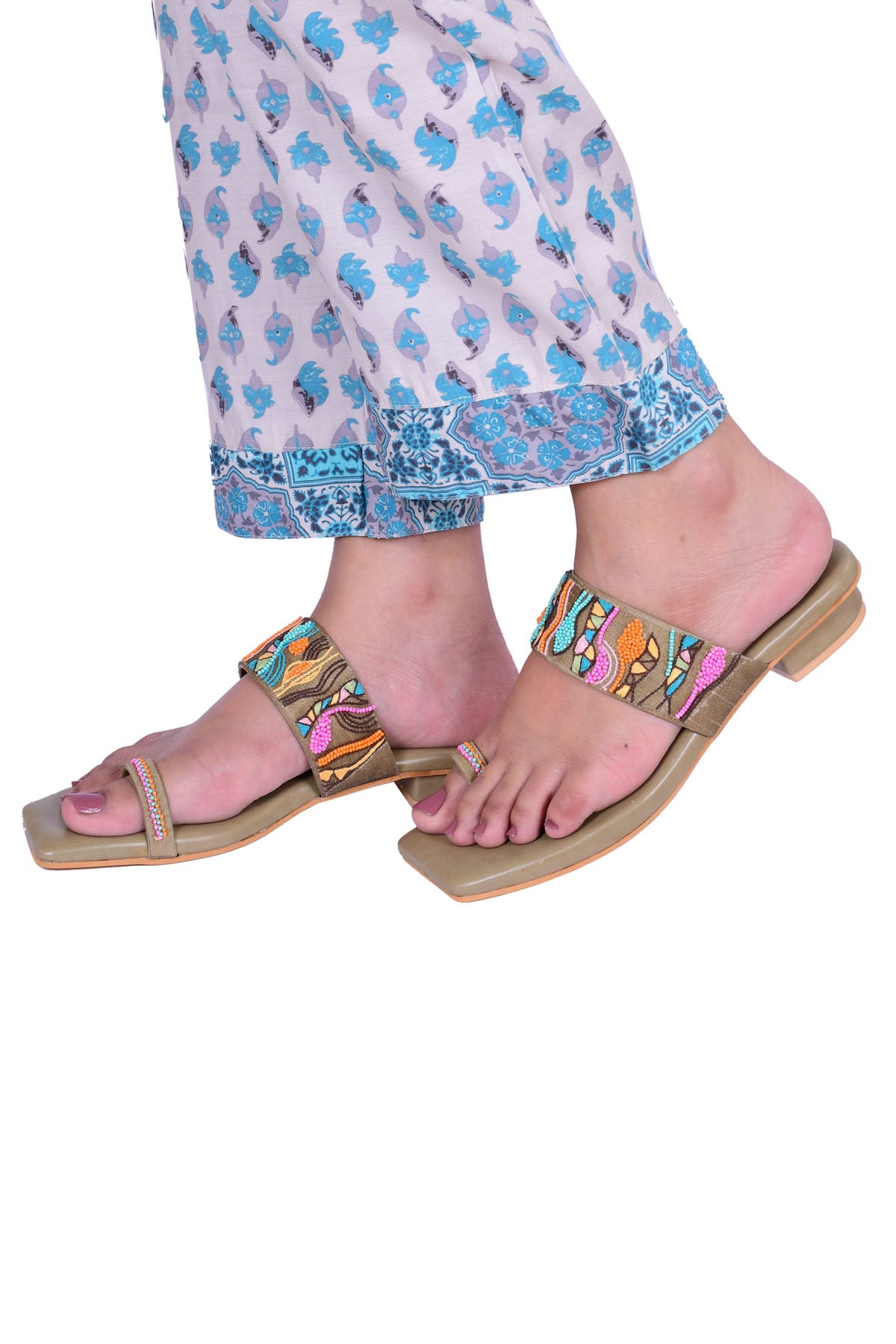 Green Handwork Kolhapuri Chappal