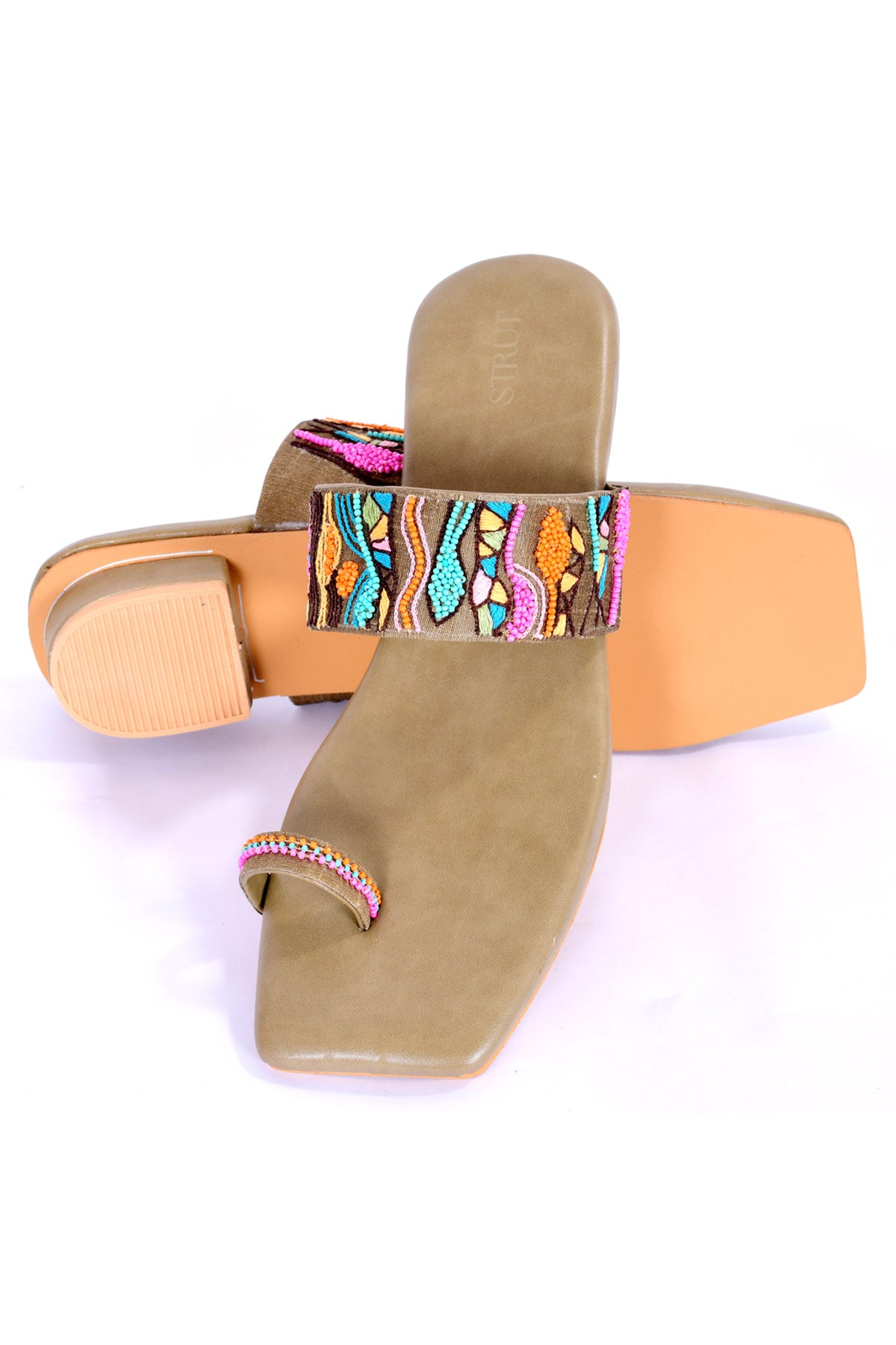 Green Handwork Kolhapuri Chappal