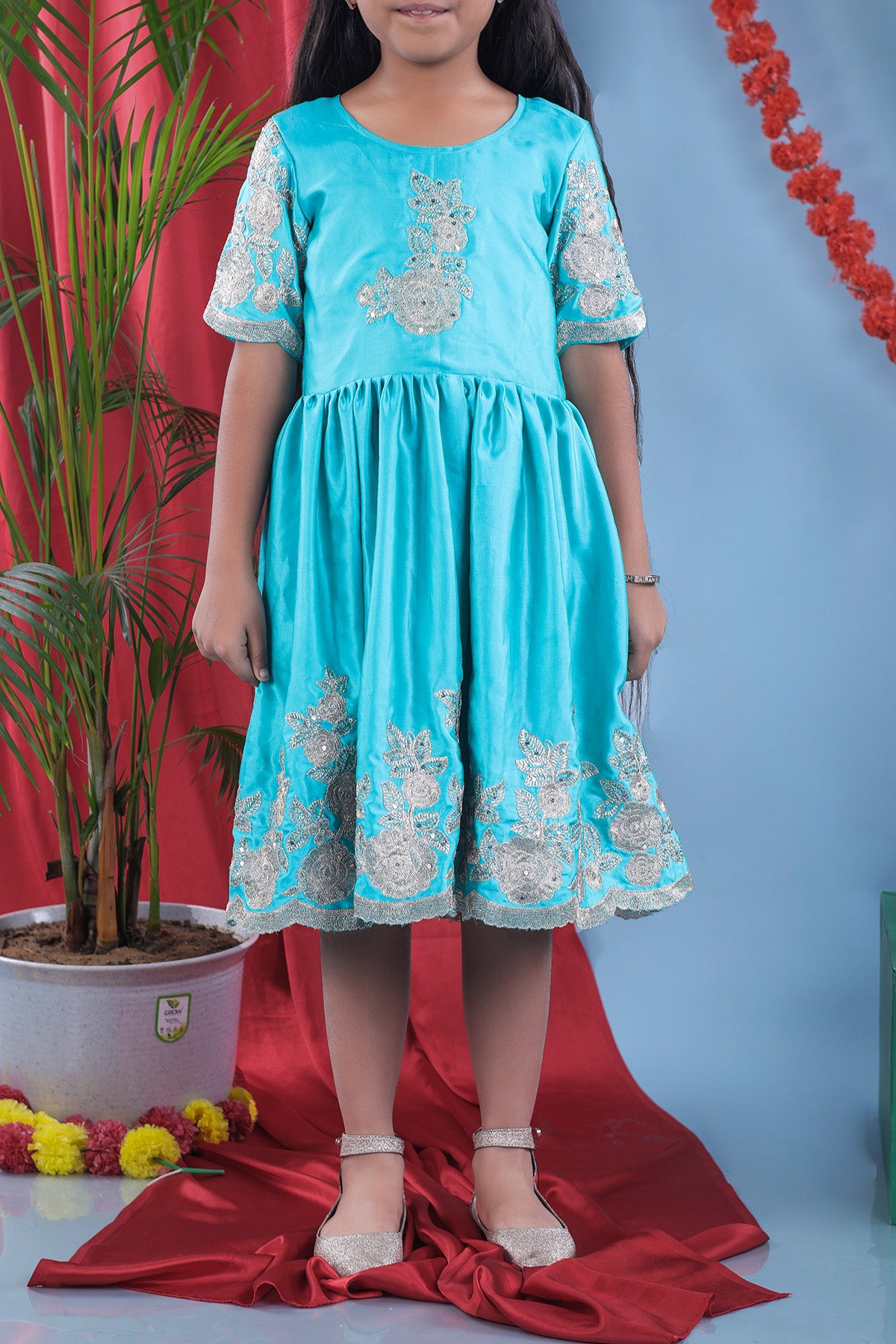 Green Heavy Embroidered Dress