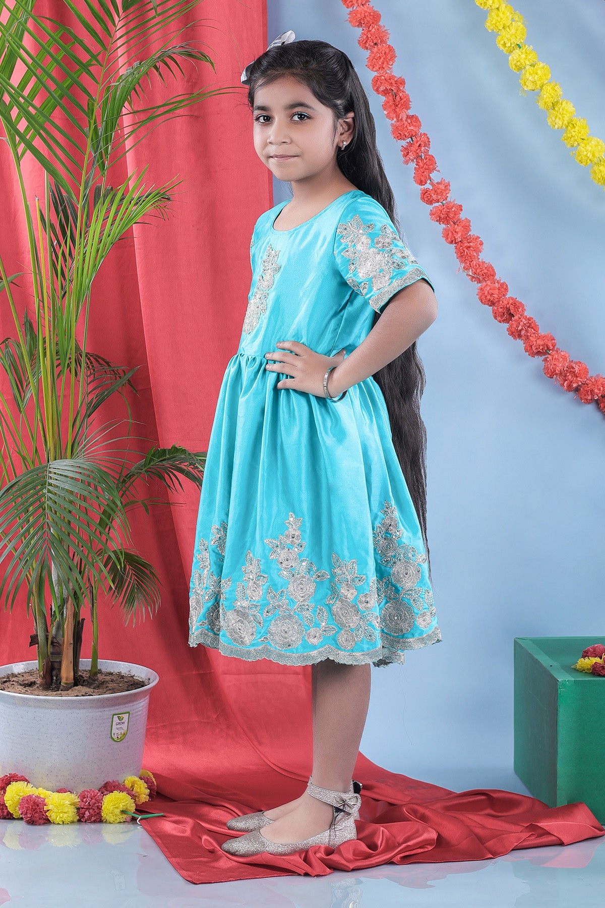 Green Heavy Embroidered Dress