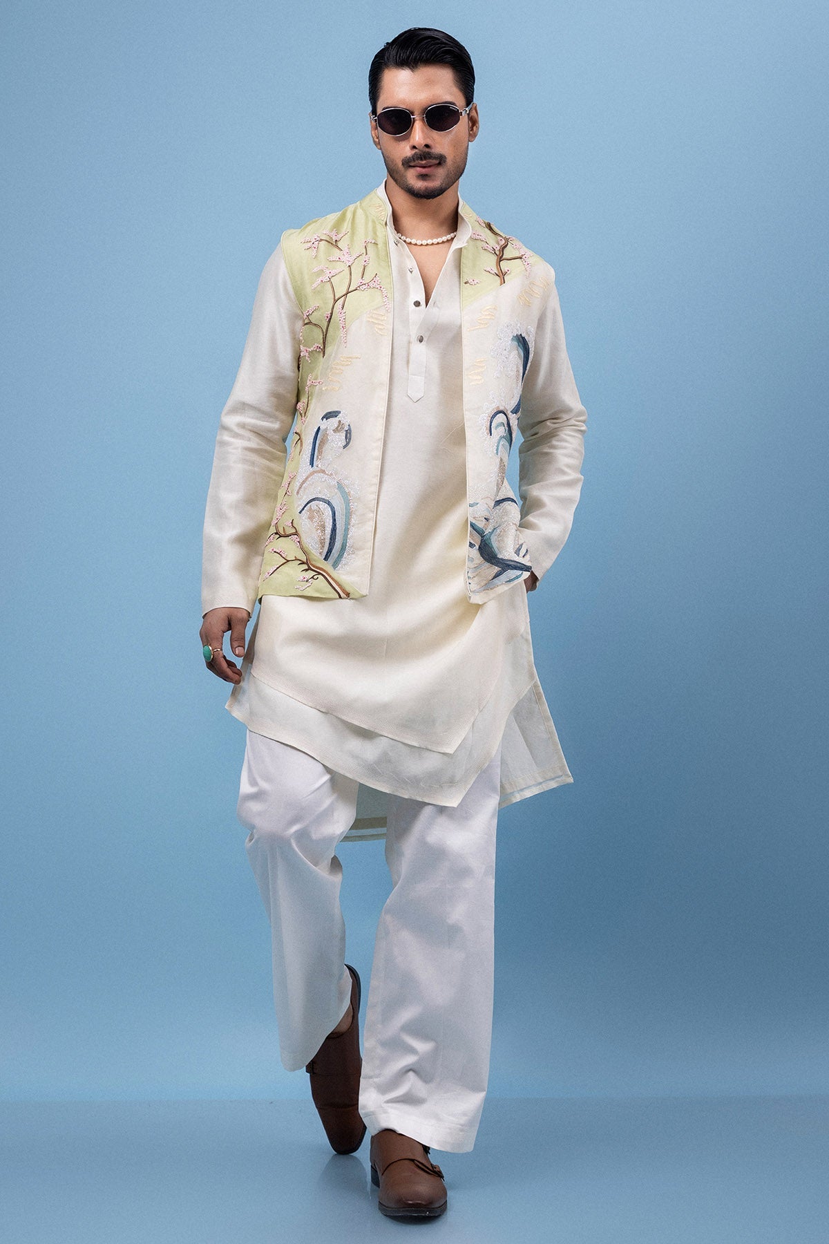 Buy Green & Ivory Embroidery Kurta for men by Paarsh Atelier online available at scrollnshops
