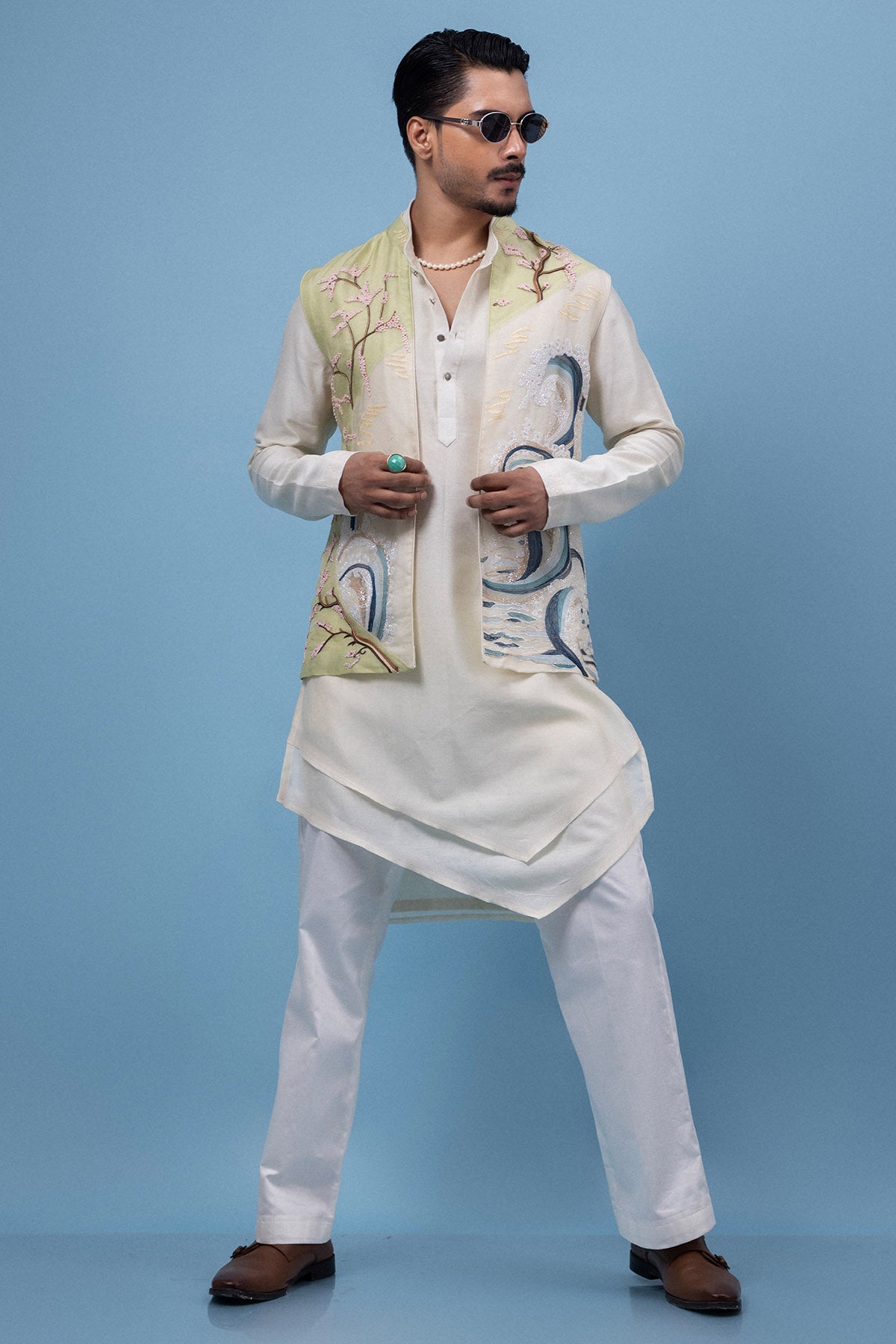Green & Ivory Embroidery Kurta