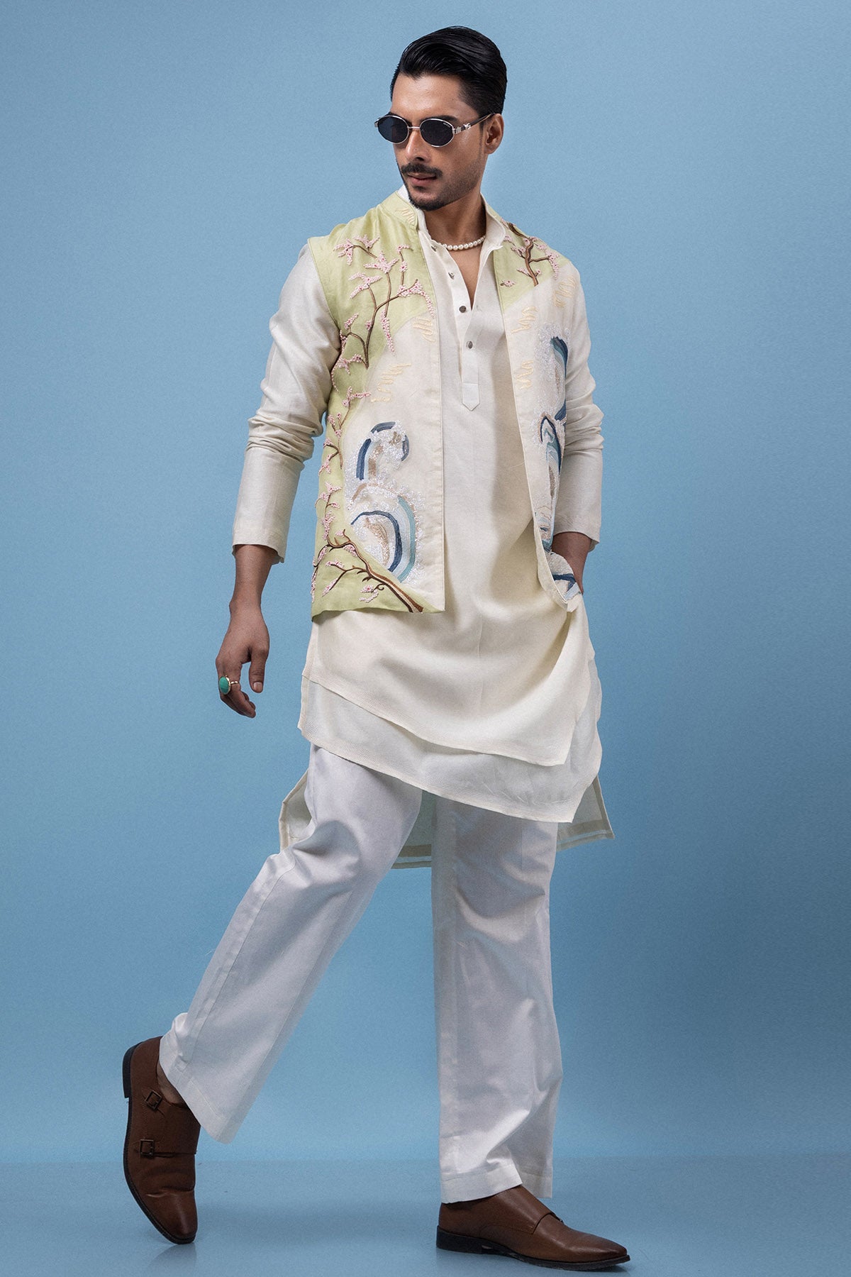 Green & Ivory Embroidery Kurta