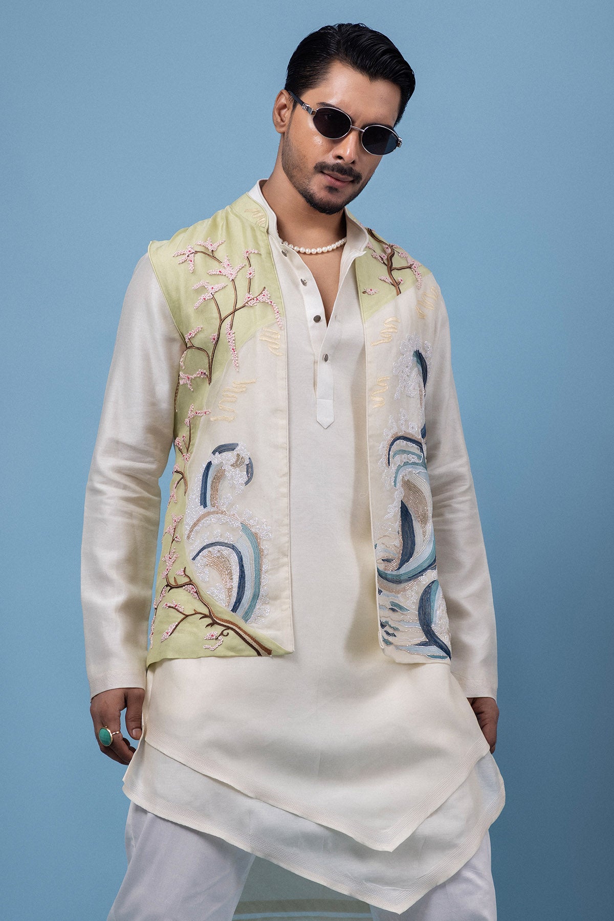 Green & Ivory Embroidery Kurta