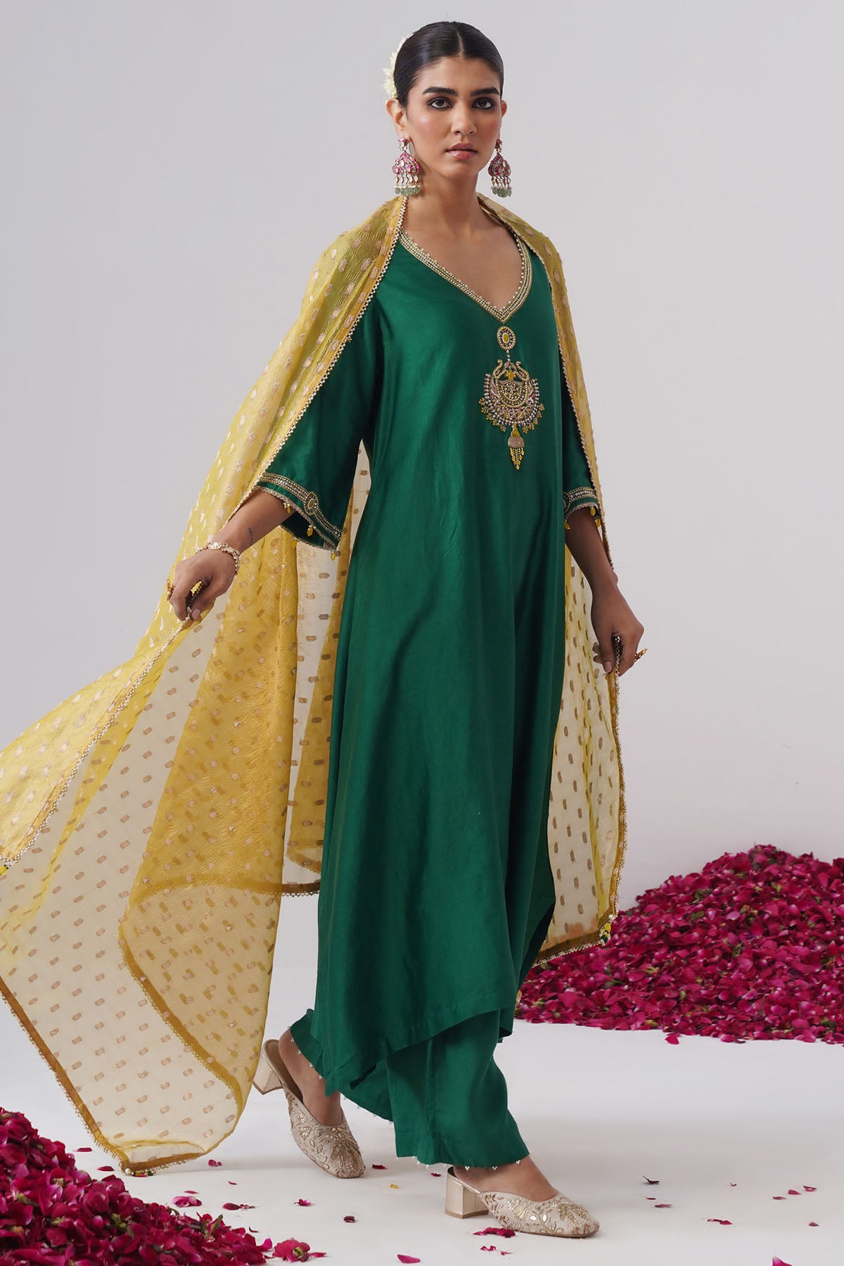 Green Jewel Hanging Kurta Set