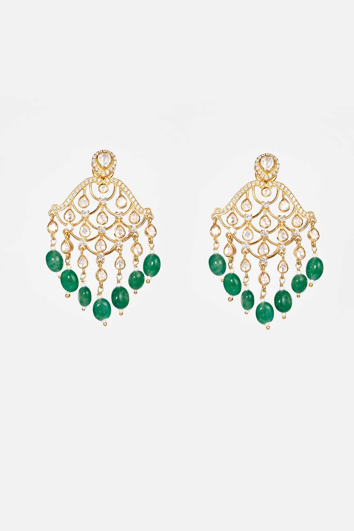 Green Jhumar Polki Necklace Set