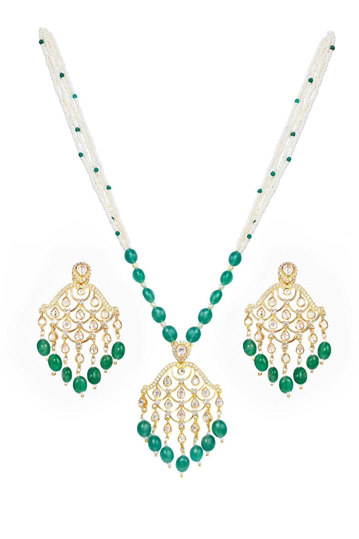Sica Green Jhumar Polki Necklace Set for jewellery online at ScrollnShops