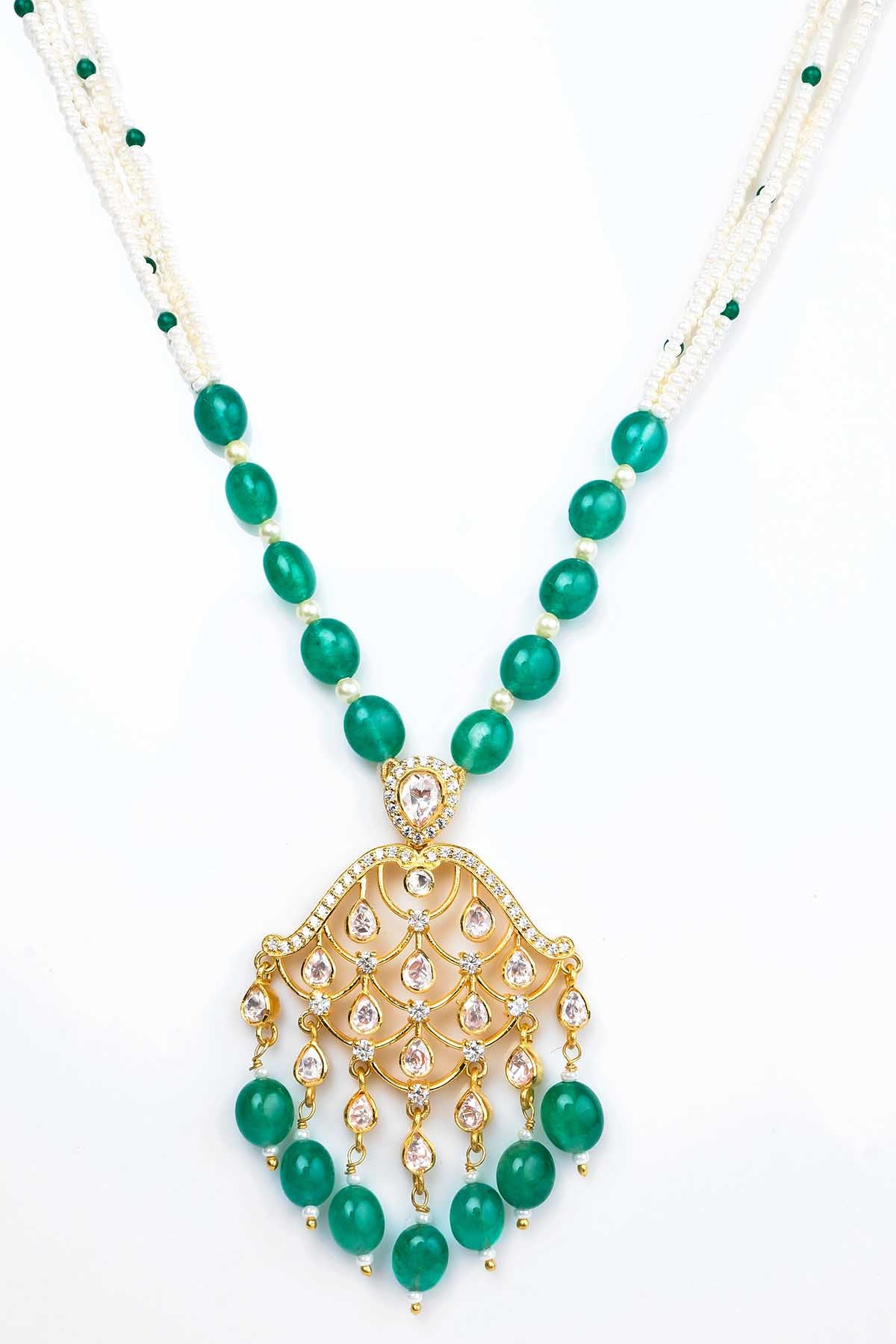 Green Jhumar Polki Necklace Set
