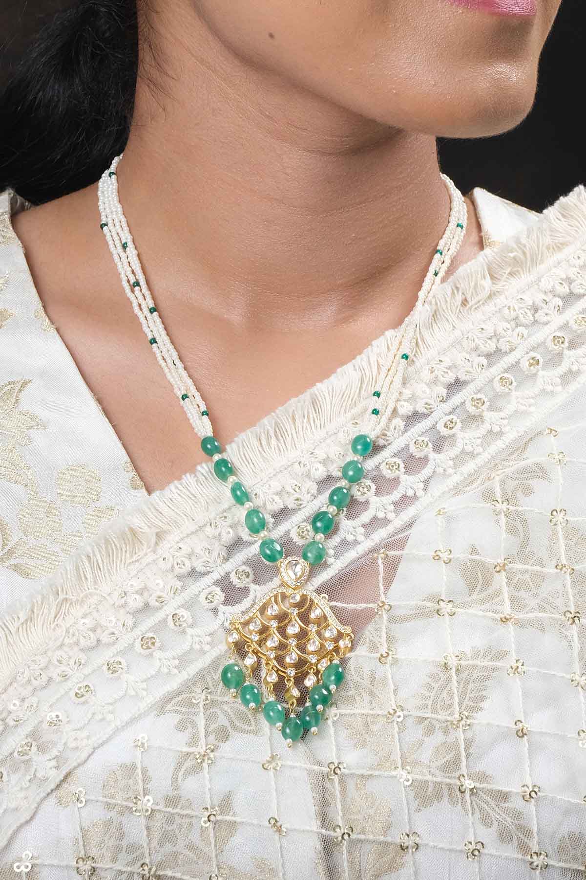 Green Jhumar Polki Necklace Set