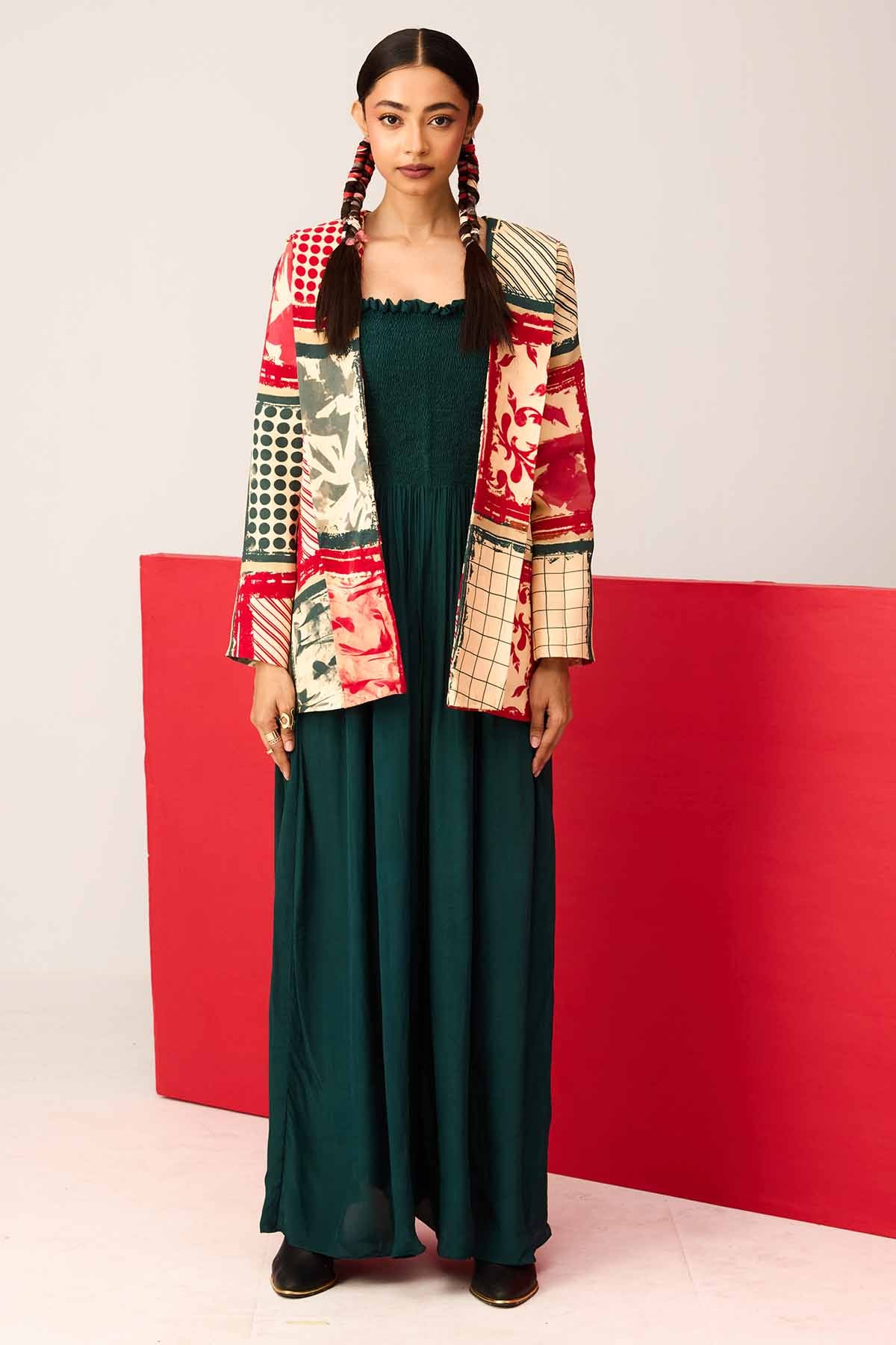 Buy Green Jumpsuit & Print Jacket by Shristi Chetani for women online at ScrollnShops