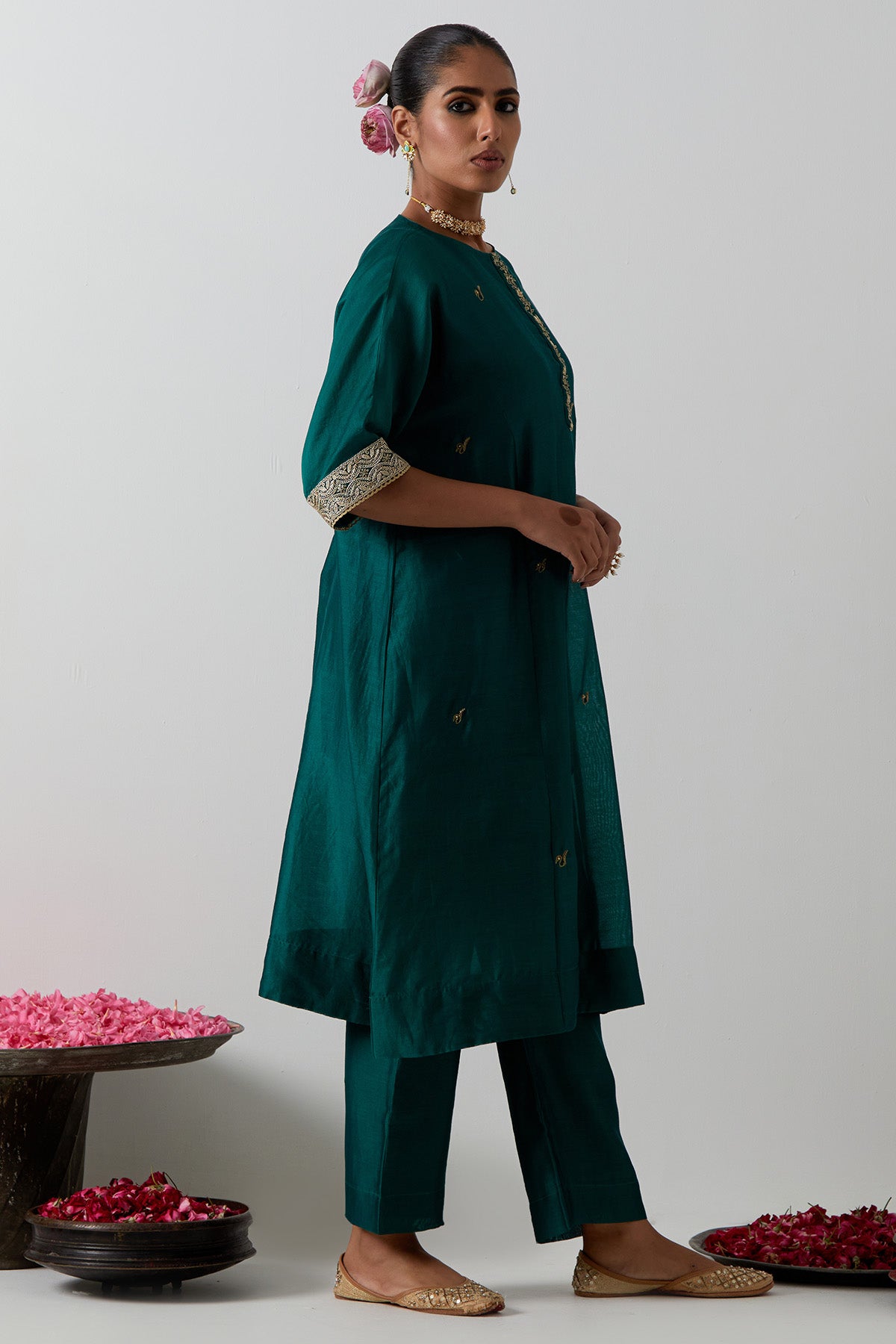 Green Kaftan Style Kurta Set