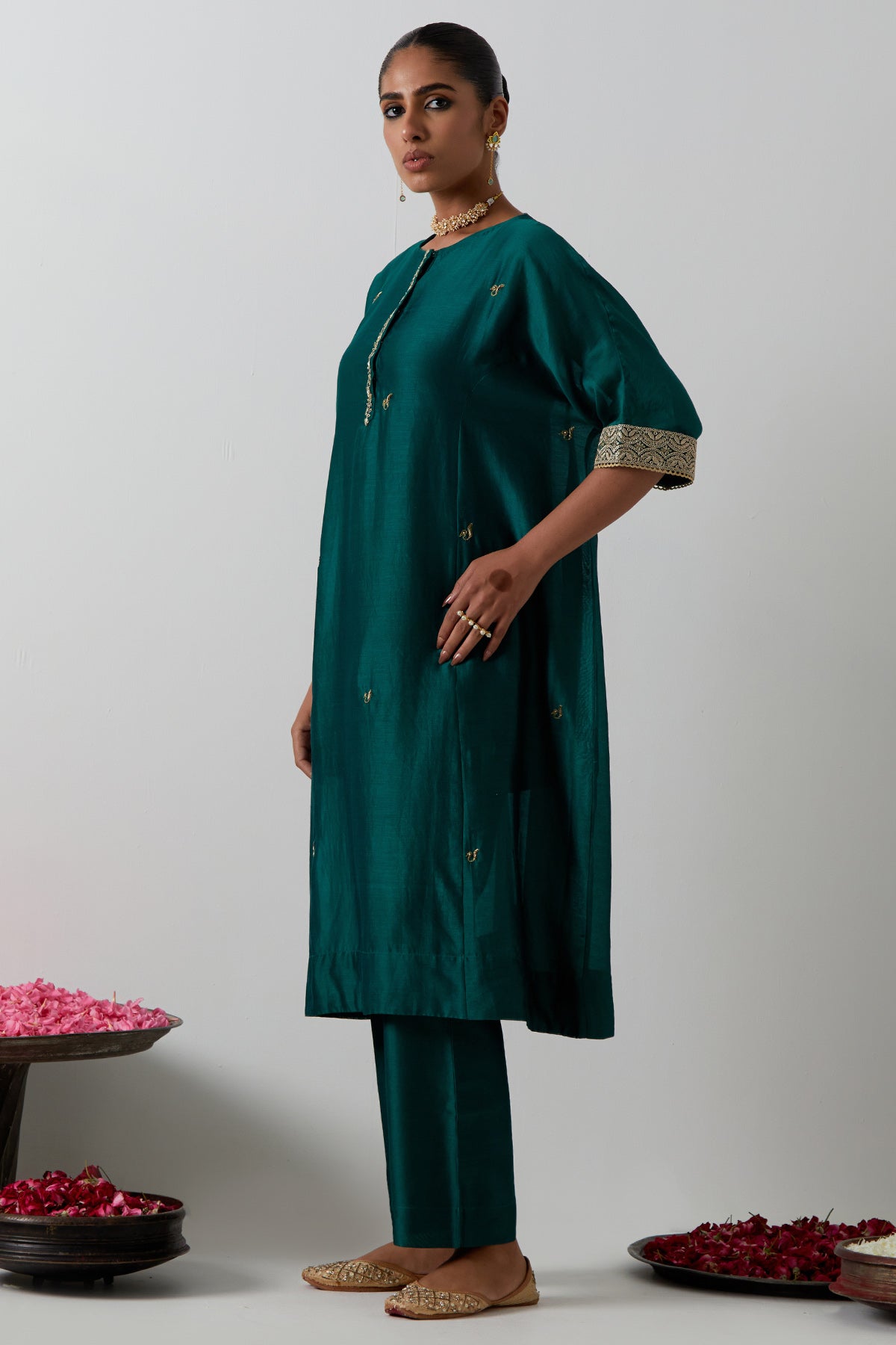 Green Kaftan Style Kurta Set