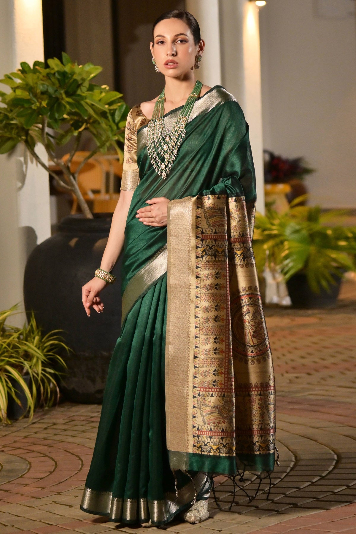 Buy Green Kalamkari Printed Saree for women by Lili Lala Designer online available at scrollnshops