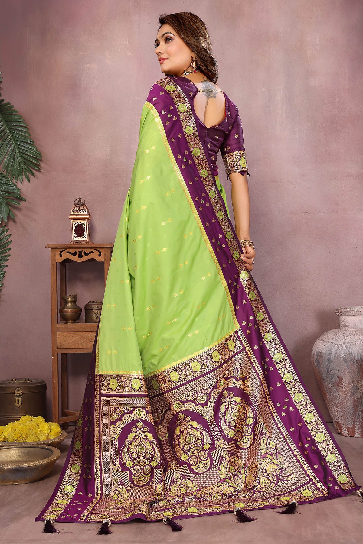 Green Kalamkari Silk Zari Saree