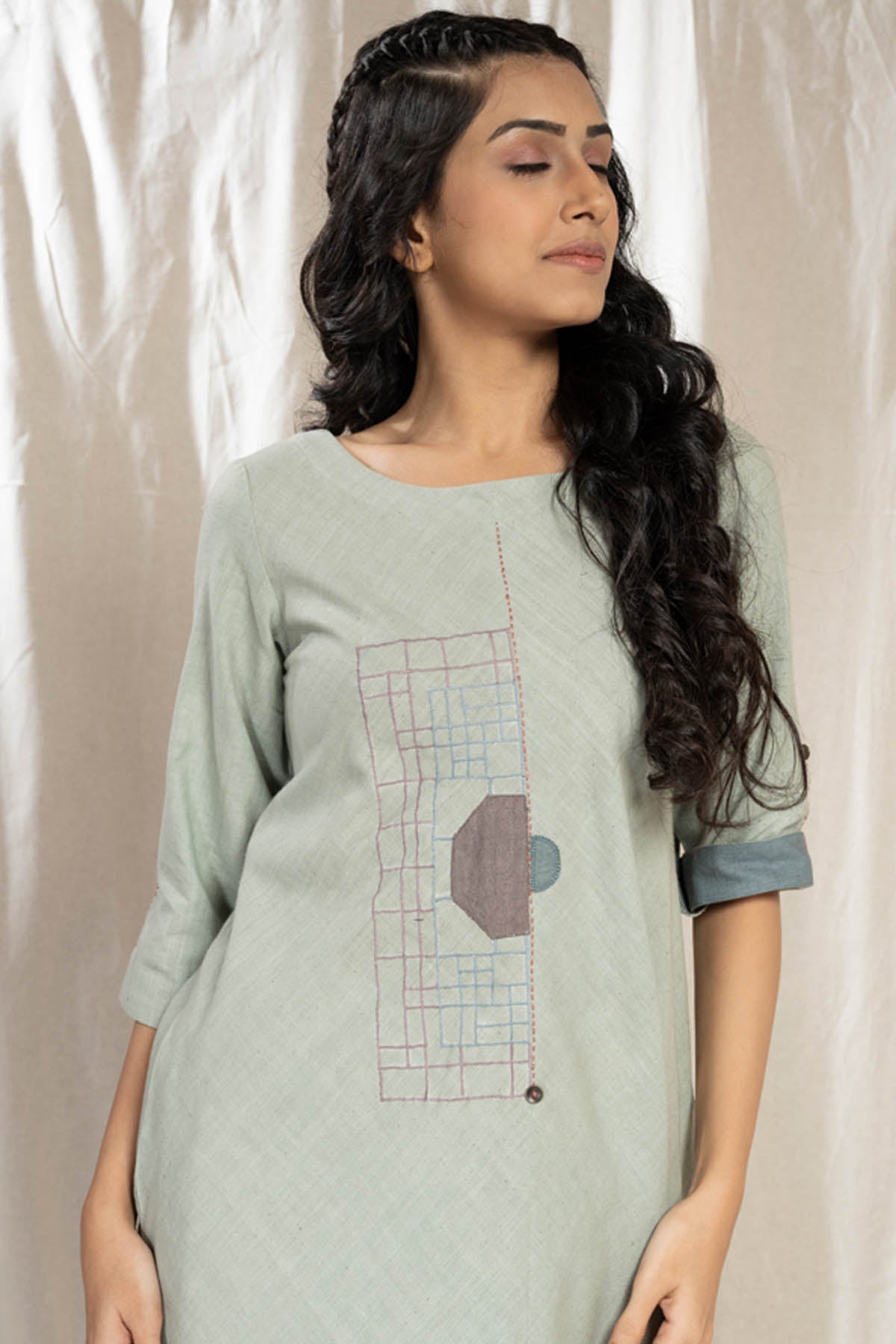 Green handwoven Cotton Asymmetrical Dress