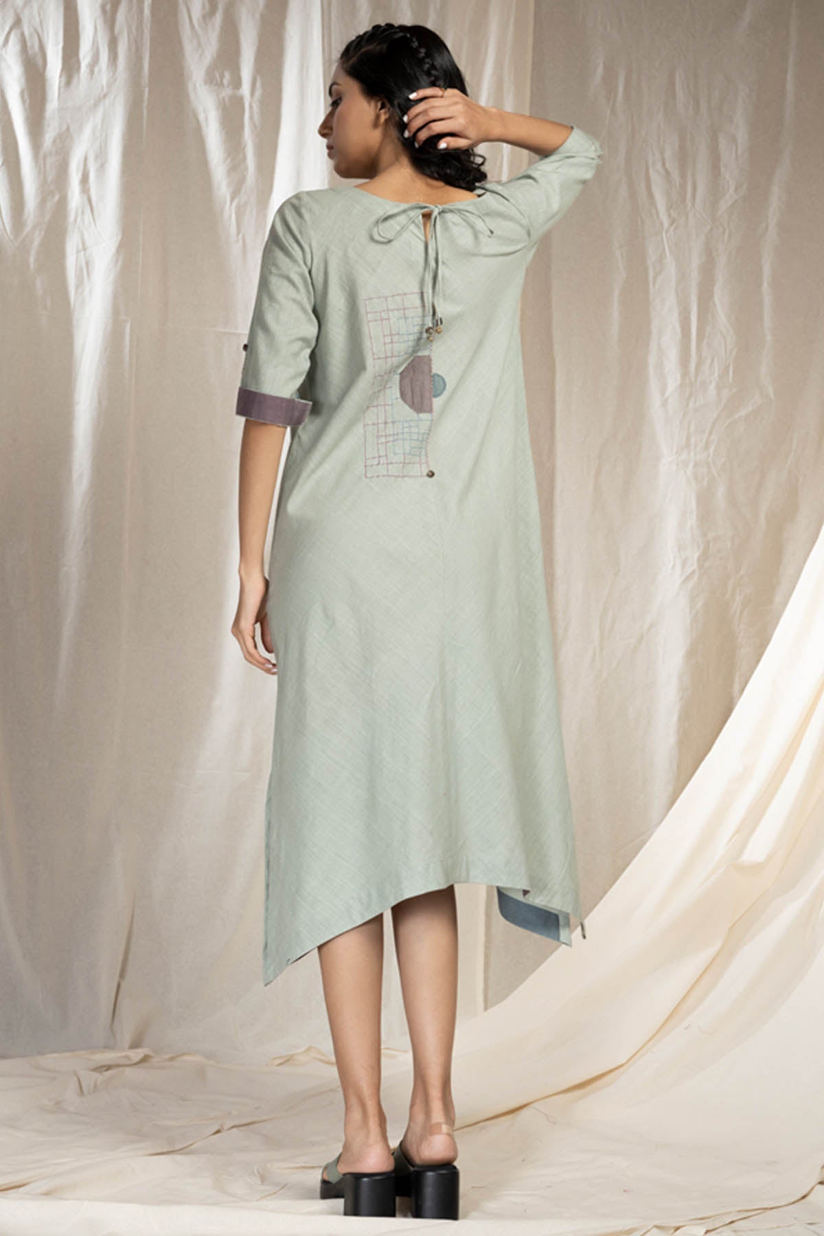 Green handwoven Cotton Asymmetrical Dress