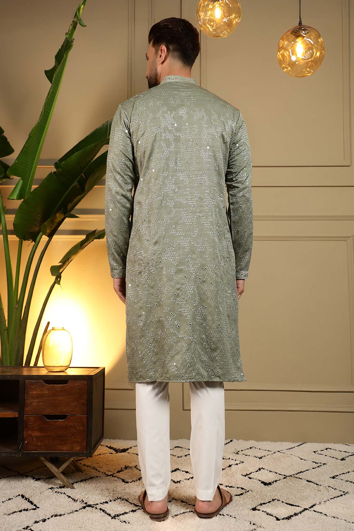 Green Khadi Mirror Kurta & Pant