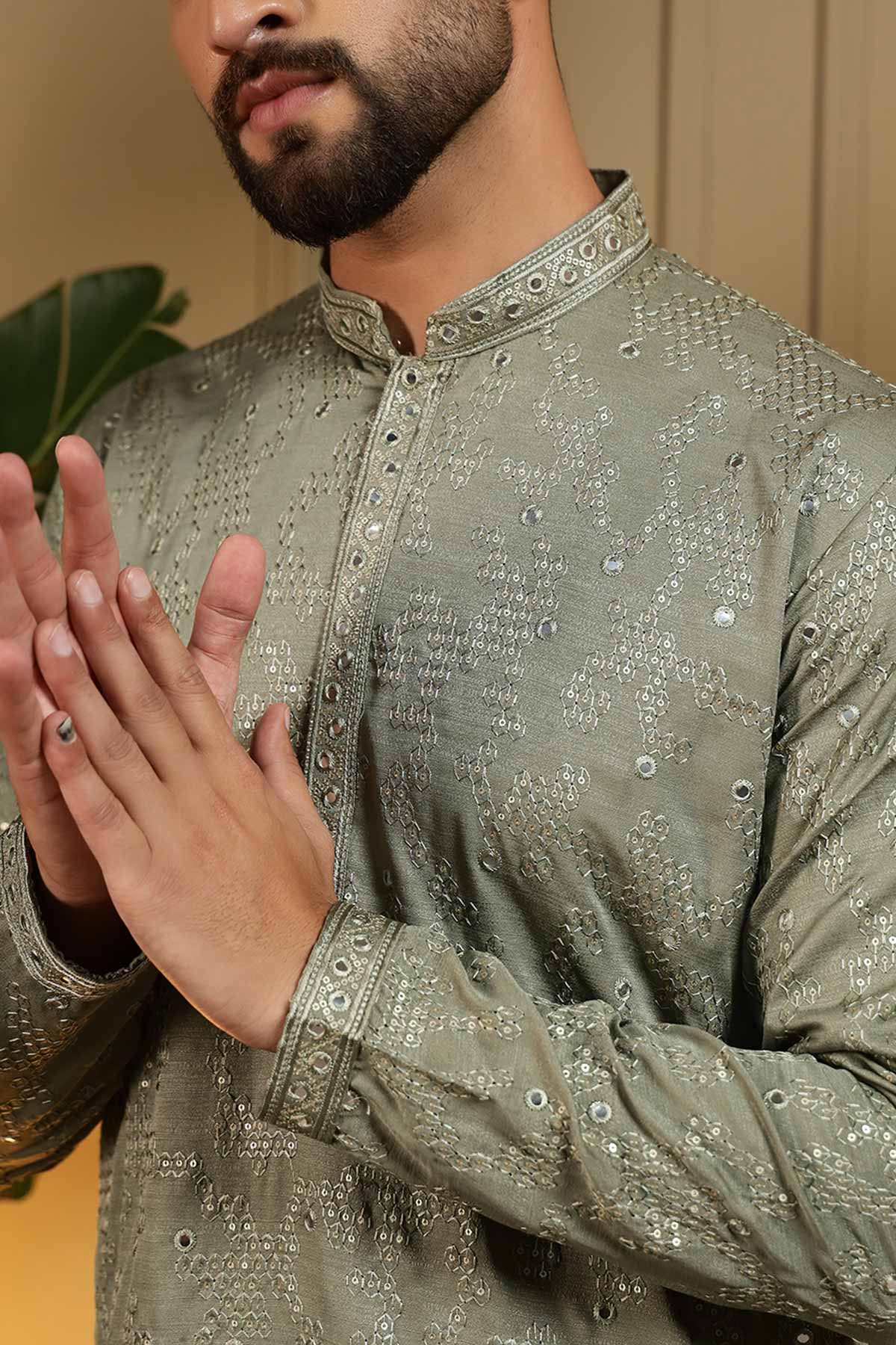 Green Khadi Mirror Kurta & Pant