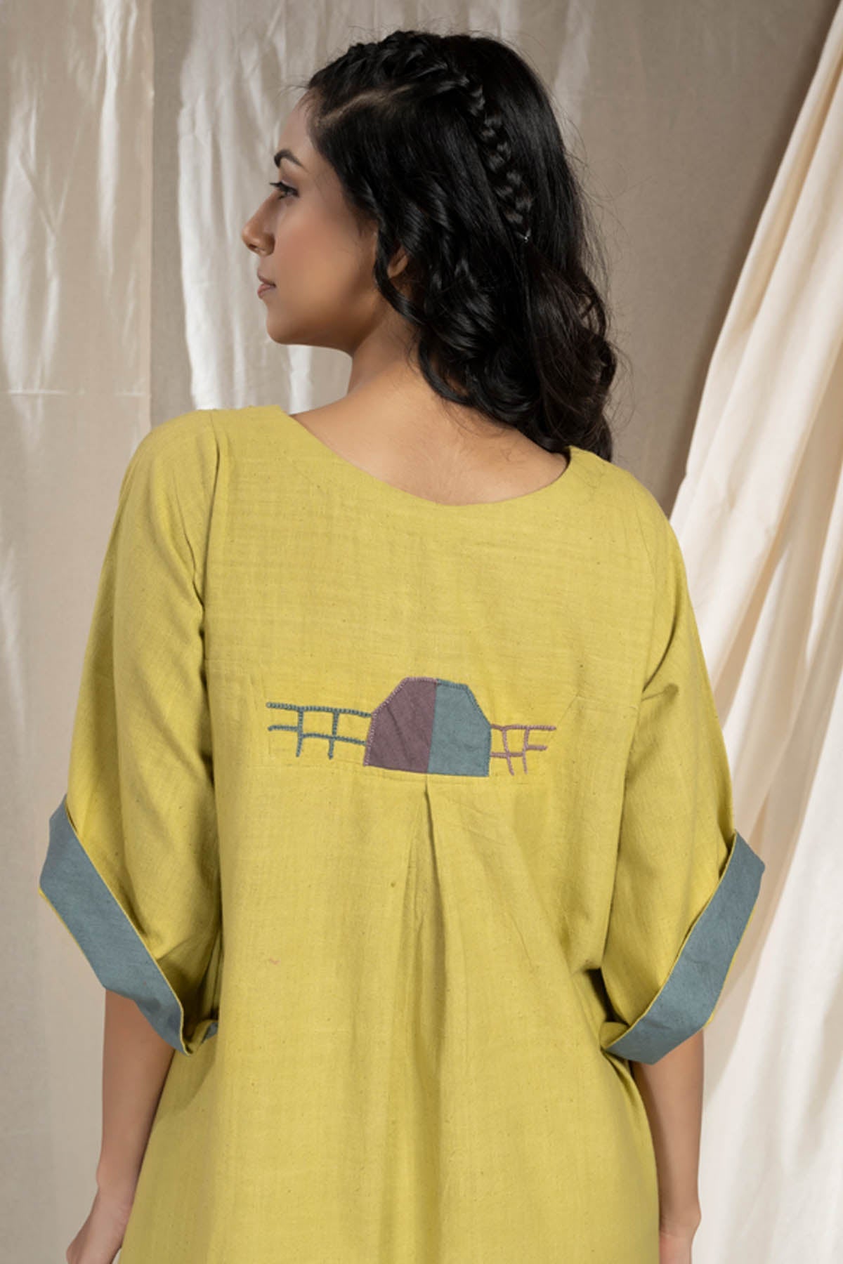 Green handwoven Cotton Pintuck Midi Dress