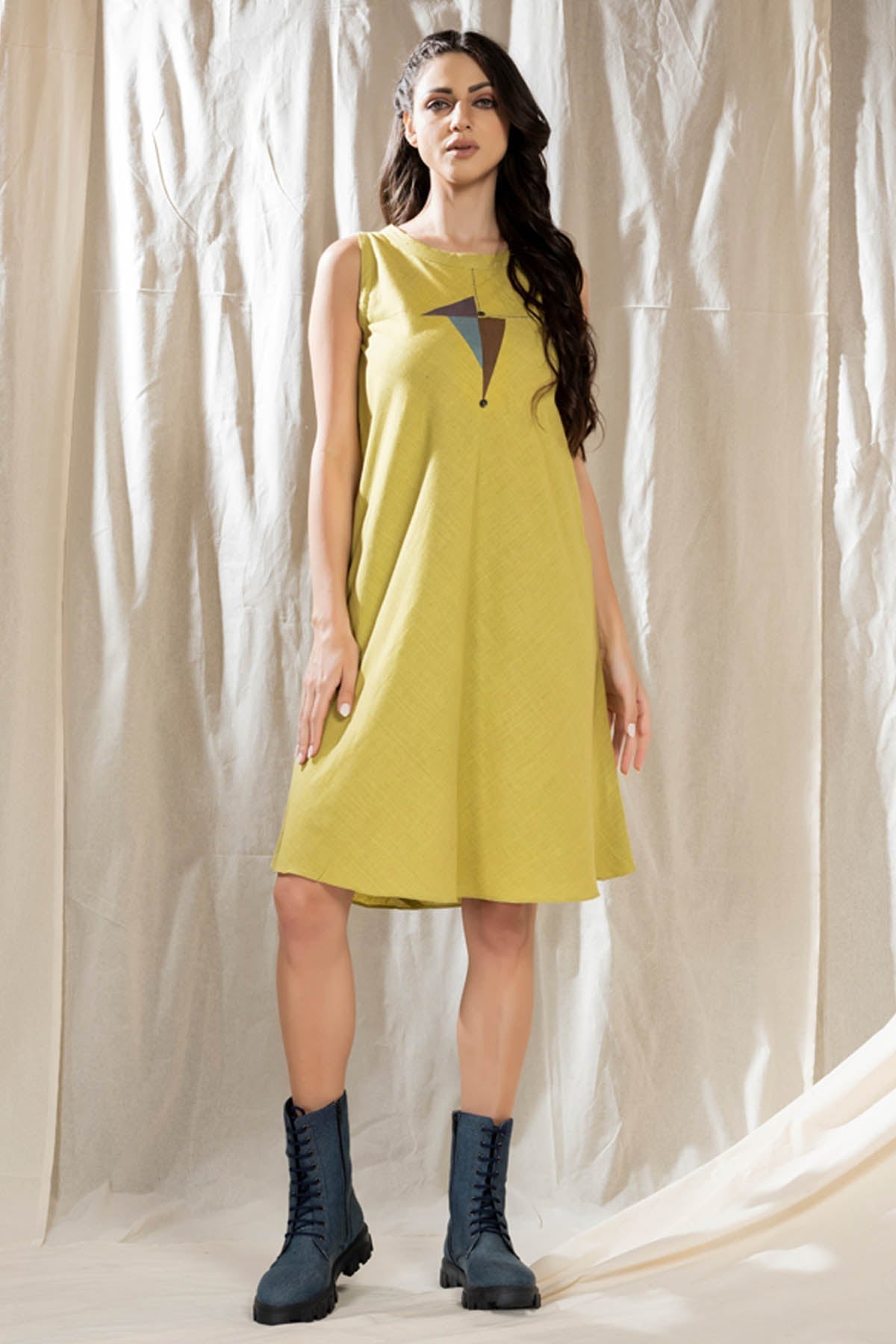 Thread Game Green cotton Sleeveless Dress for women online at ScrollnShops