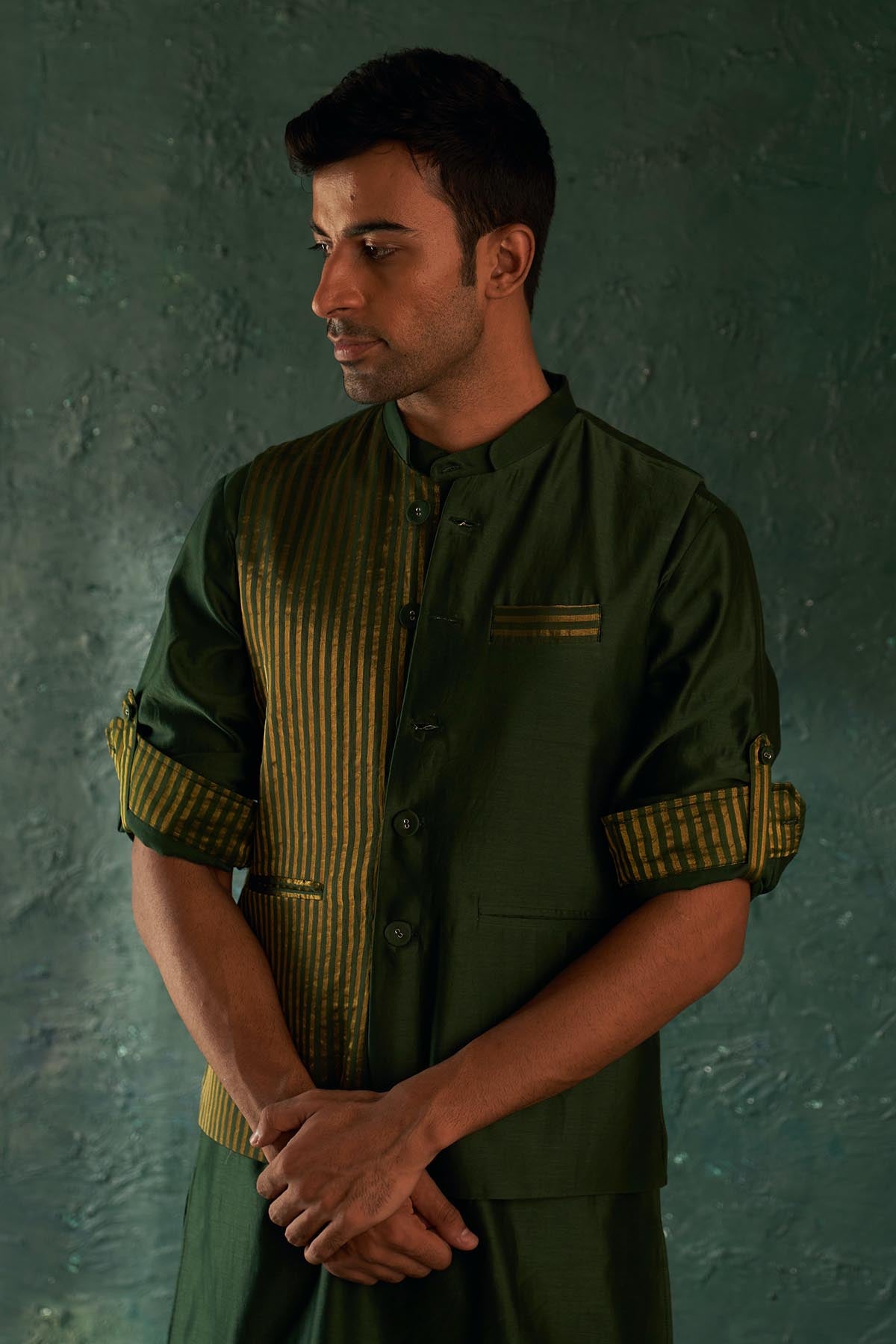 Green Kurta Set & Nehru Jacket