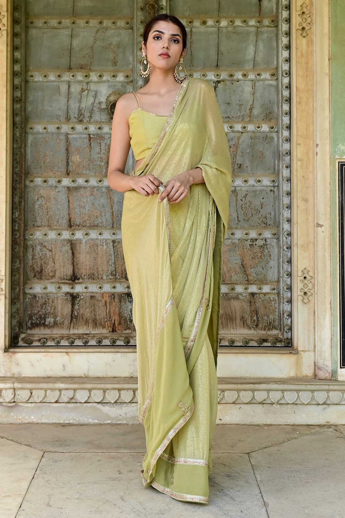 Taro India Green Lace Embroidered Saree for women online at ScrollnShops