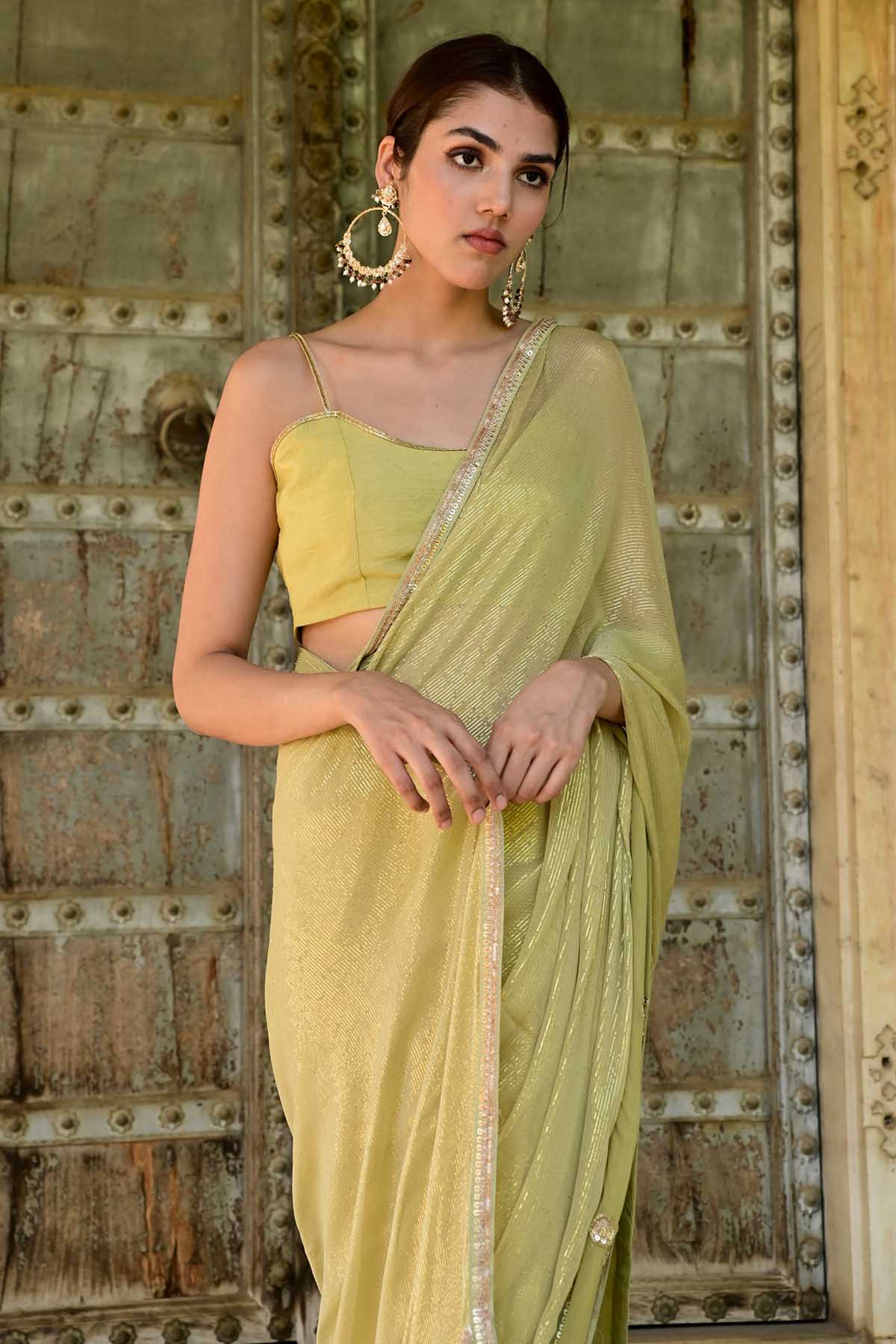 Green Lace Embroidered Saree