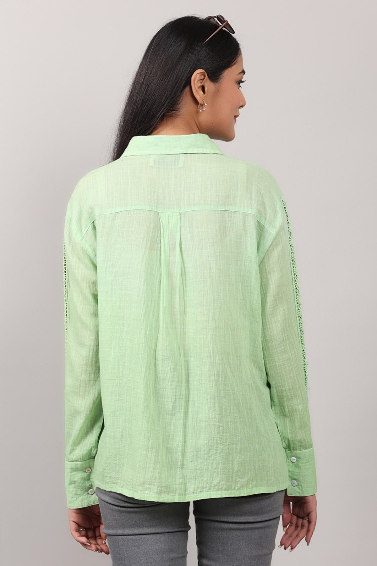 Green Lace Embroidered Shirt