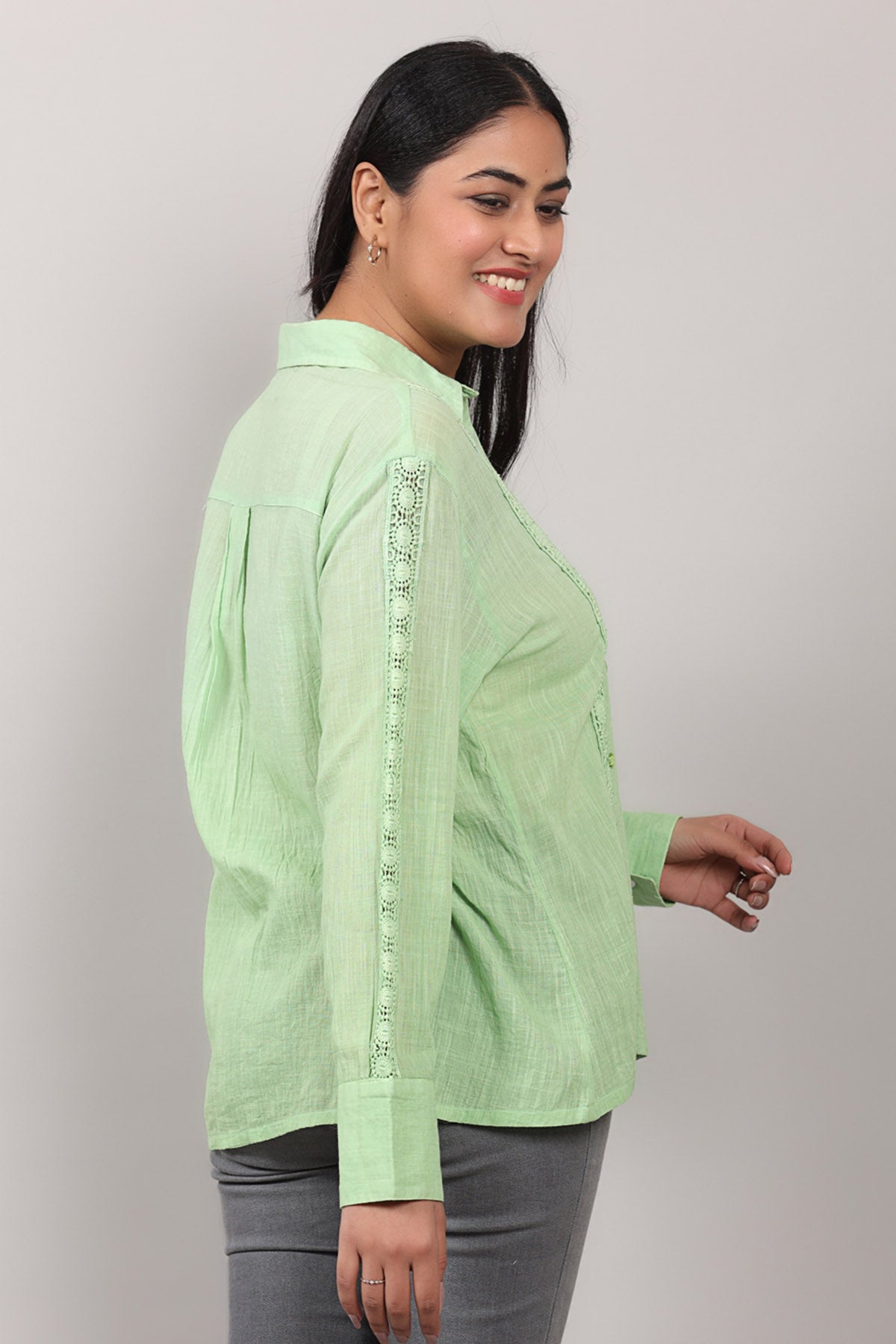 Green Lace Embroidered Shirt